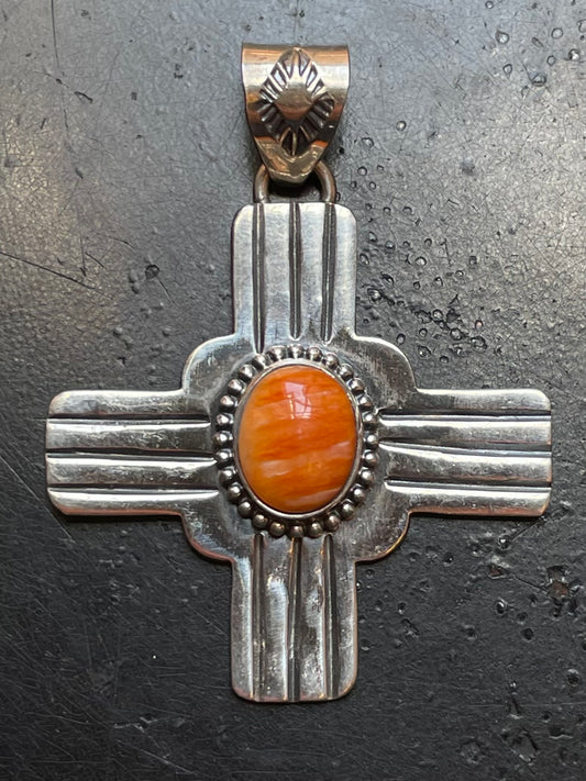 Spiny Oyster Zia Cross Pendant | Sterling Silver G432