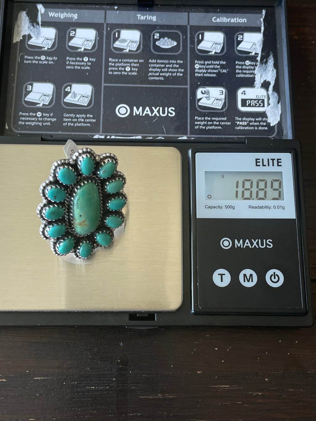 Kingman Turquoise Flower Cluster Ring | Sterling Silver | Size 9 | A132