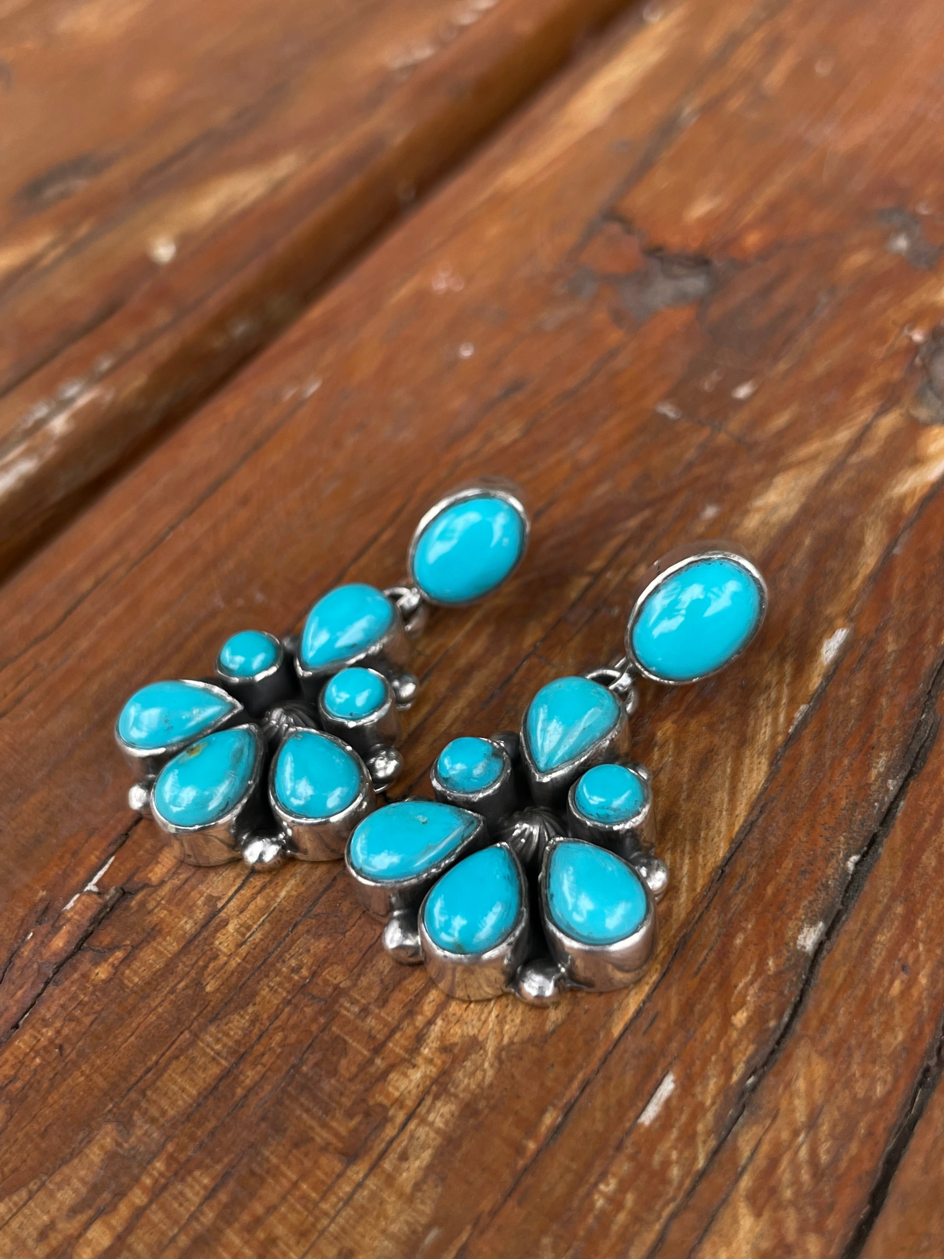 Kingman Turquoise Cluster Stud Earrings | 925 Sterling Silver B970
