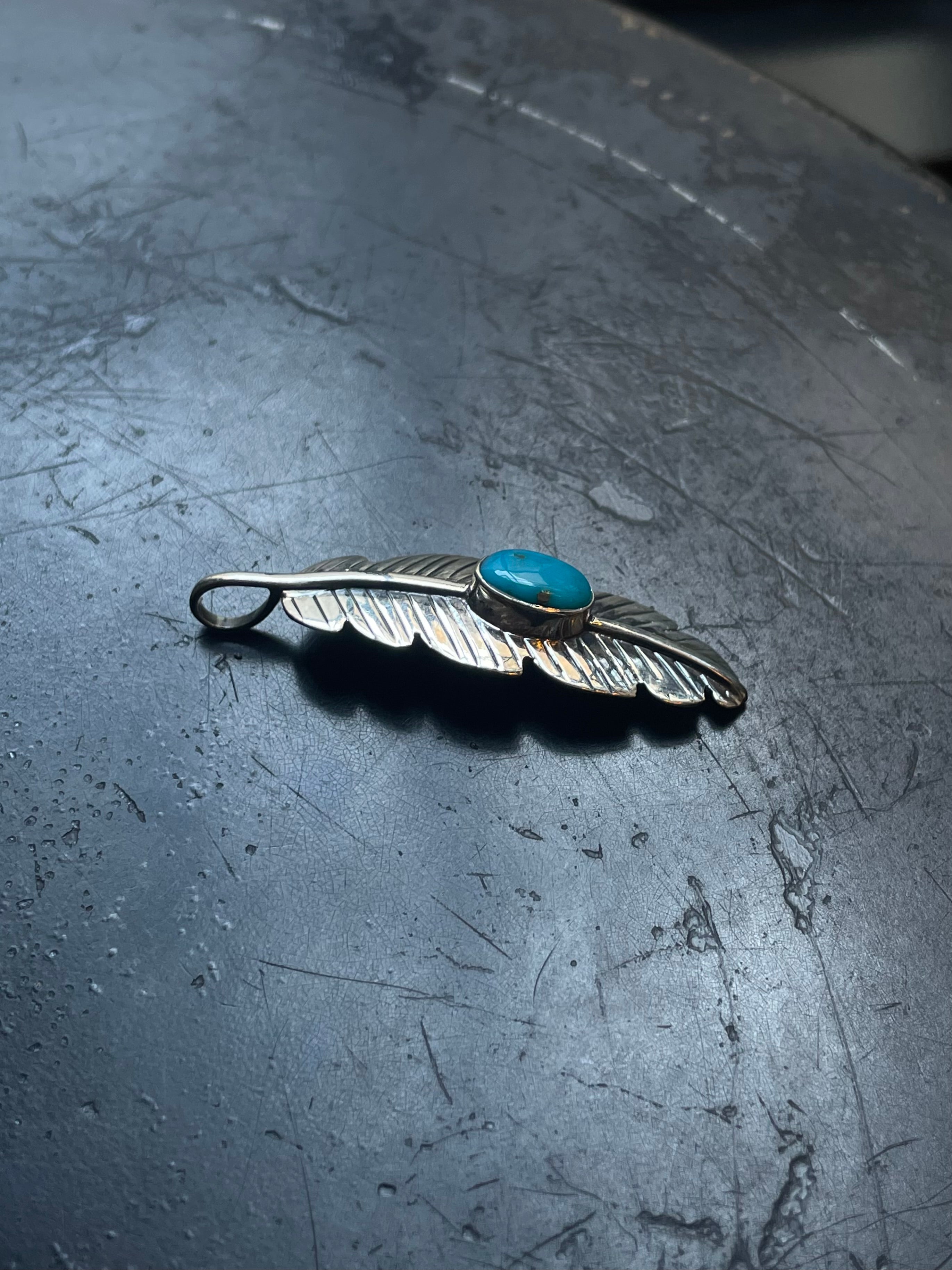 Turquoise Feather Pendant | 925 Sterling Silver E517