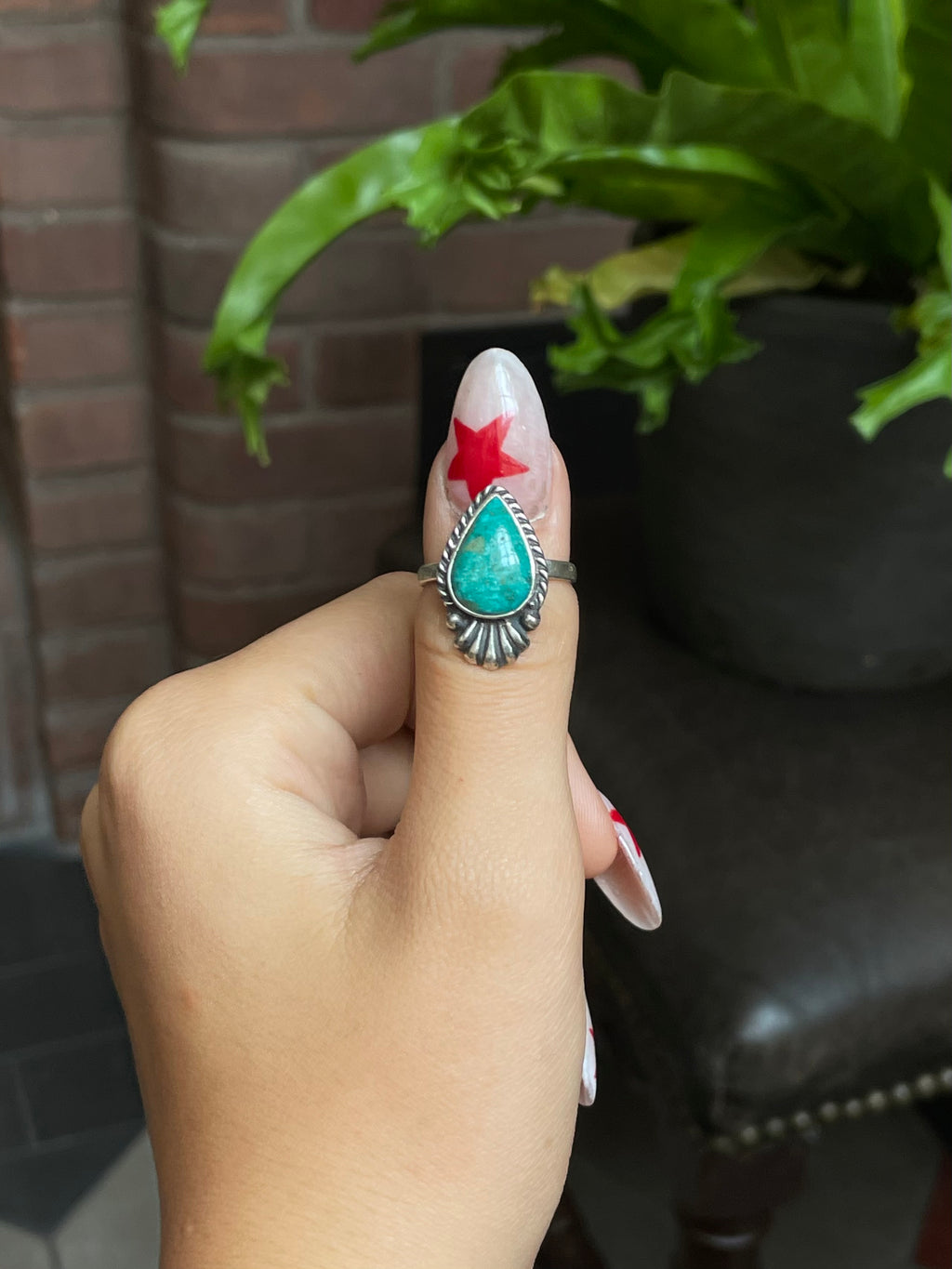 Kingman Turquoise Tear Drop Ring Size 8 | 925 Sterling Silver G516