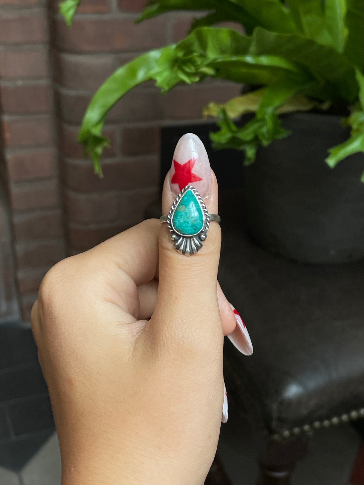 Kingman Turquoise Tear Drop Ring Size 8 | 925 Sterling Silver G516