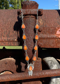 Orange Spiny Oyster Lariat Necklace | Floral Drop with Butterfly | 925 Sterling Silver E595