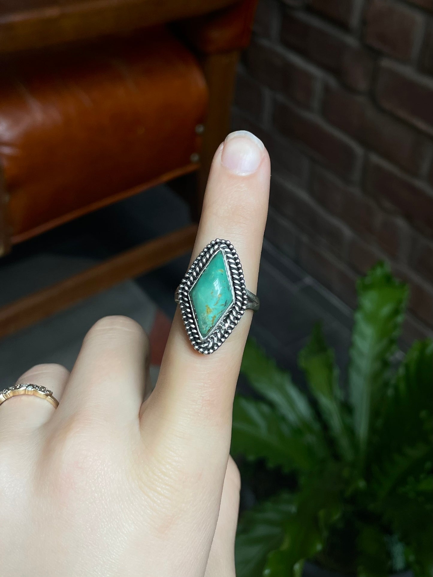 Kingman Turquoise Diamond Ring | Sterling Silver | Size 9 | A757