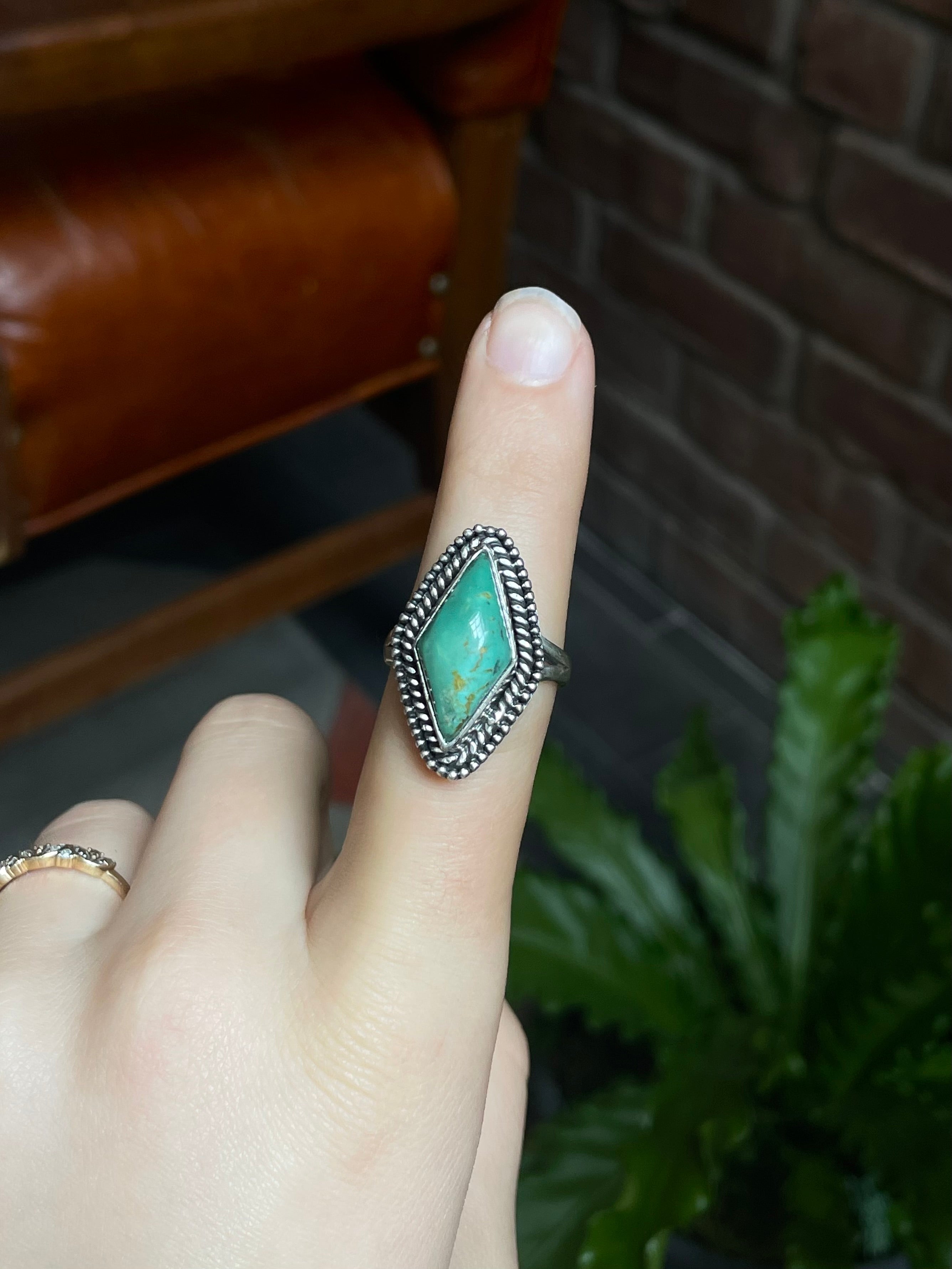 Kingman Turquoise Diamond Ring | Sterling Silver | Size 9 | A757