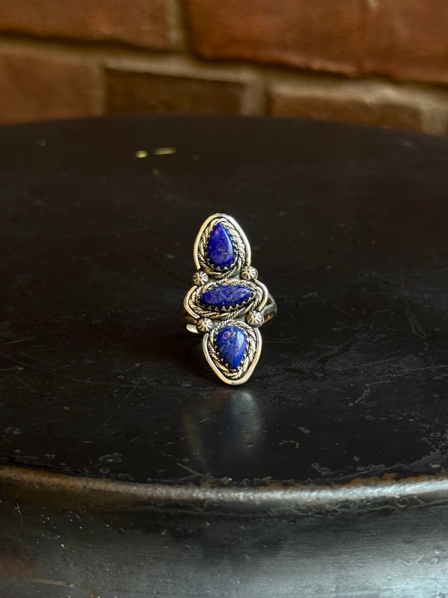 Lapis Lazuli Teardrop Ring | Sterling Silver | Size 10 | A909