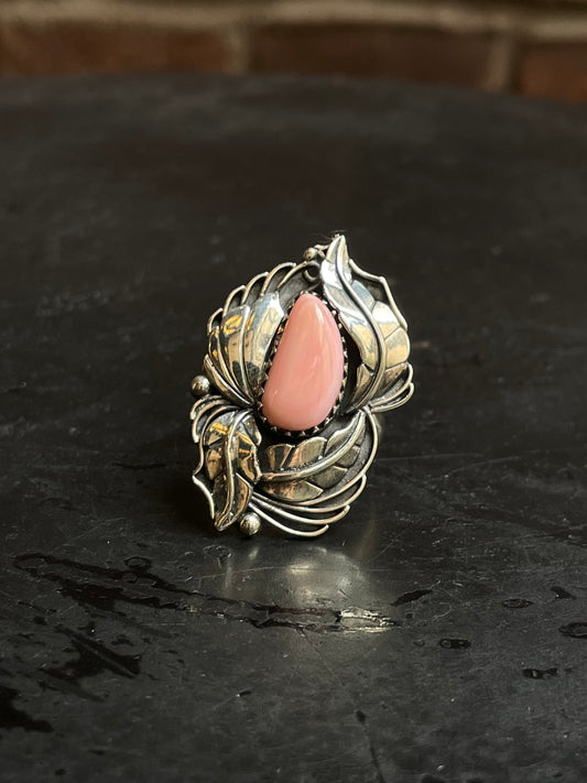 Pink Conch Feather Ring Size 9 | 925 Sterling Silver Southwest E189