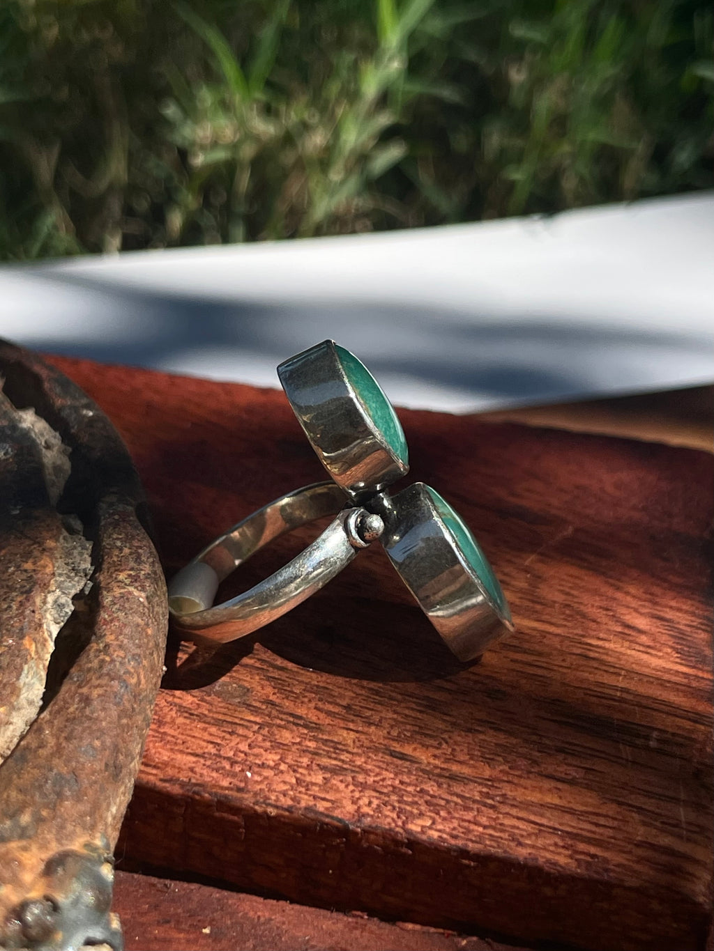 Turquoise Double Stone Ring | 925 Sterling Silver | Size 6 D361