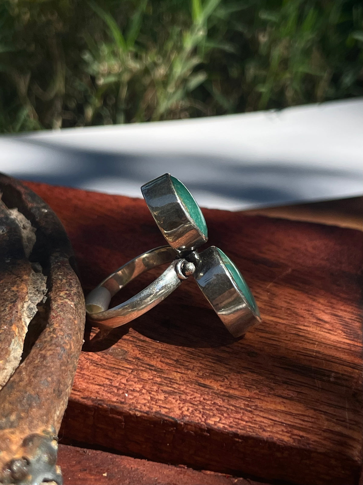 Turquoise Double Stone Ring | 925 Sterling Silver | Size 6 D361