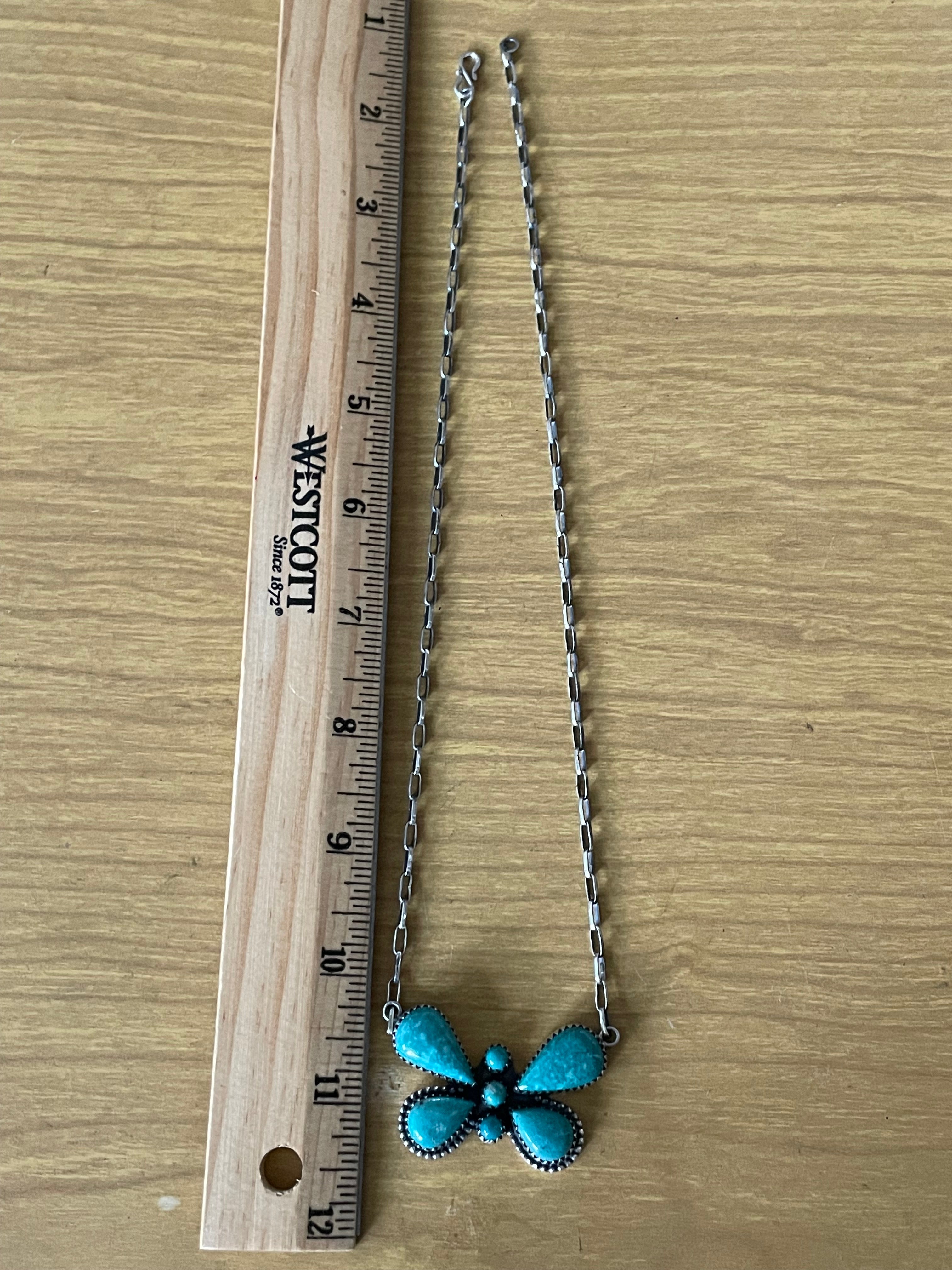 Kingman Turquoise Butterfly Necklace | 925 Sterling Silver E629