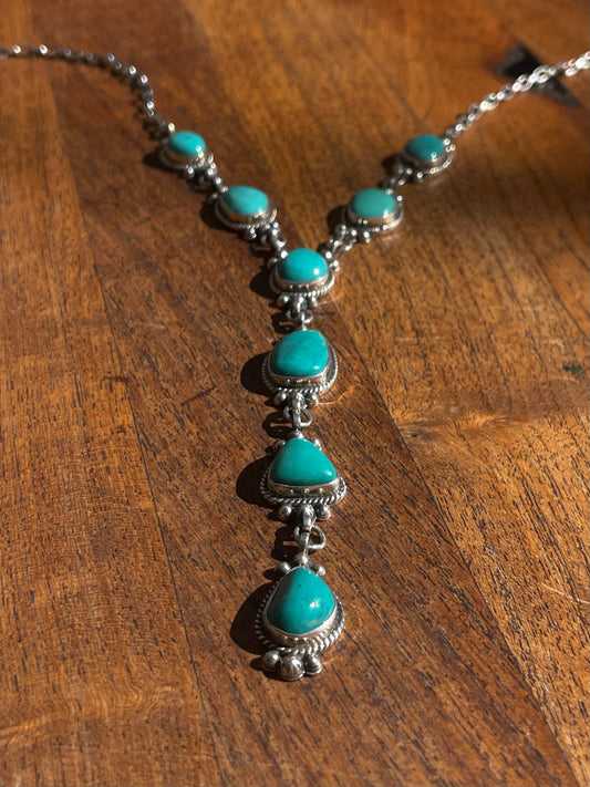 Kingman Turquoise Lariat Necklace | Sterling Silver | Handmade C848