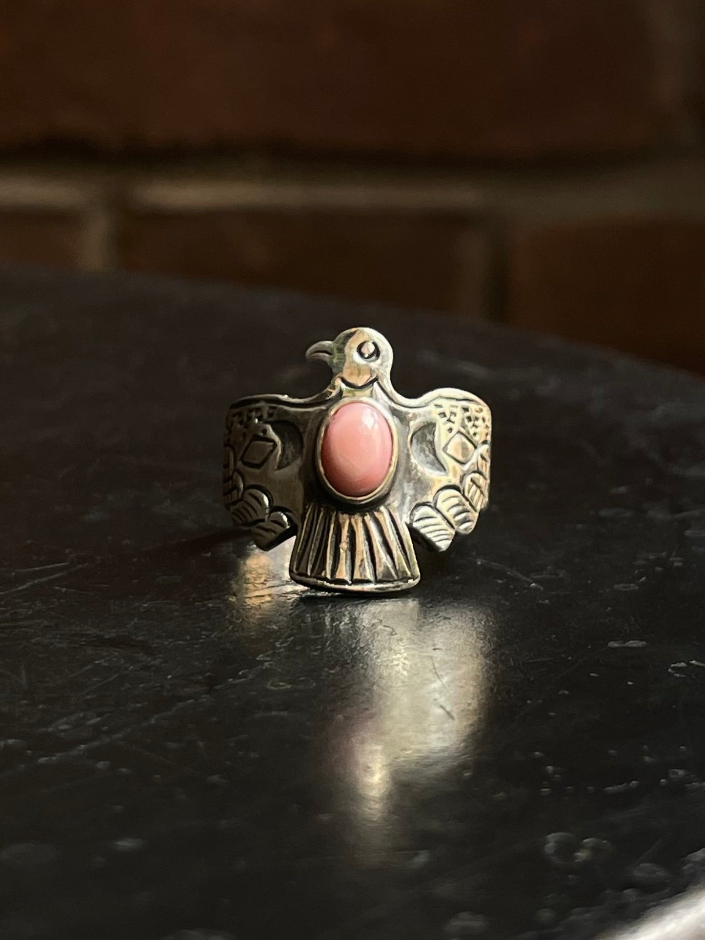 Pink Conch Thunderbird Ring | 925 Sterling Silver | Size 8 E302