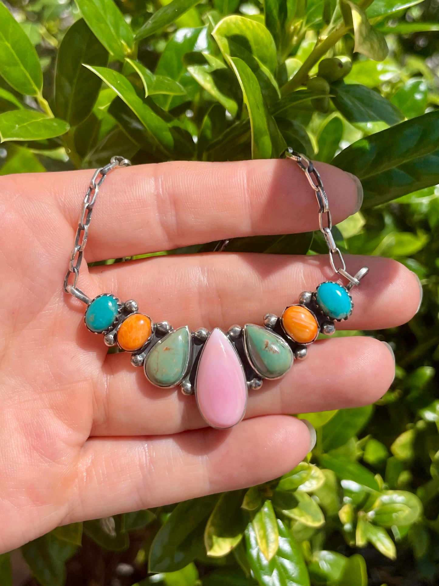 Pink Conch, Spiny Oyster & Turquoise Necklace | 925 Sterling Silver D165