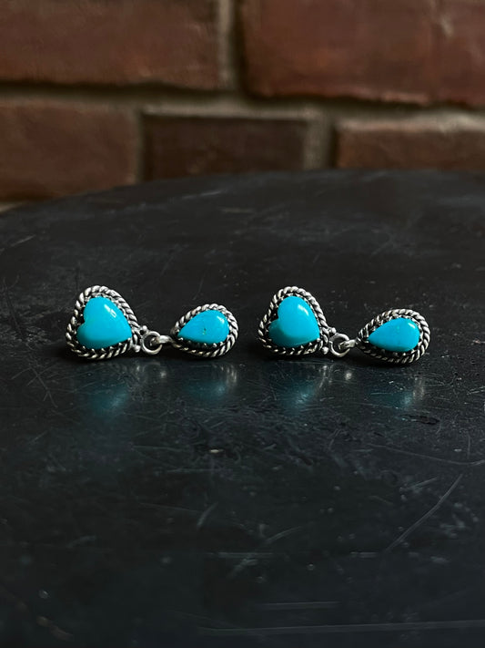 Kingman Turquoise Heart Dangle Stud Earrings | 925 Sterling Silver E817