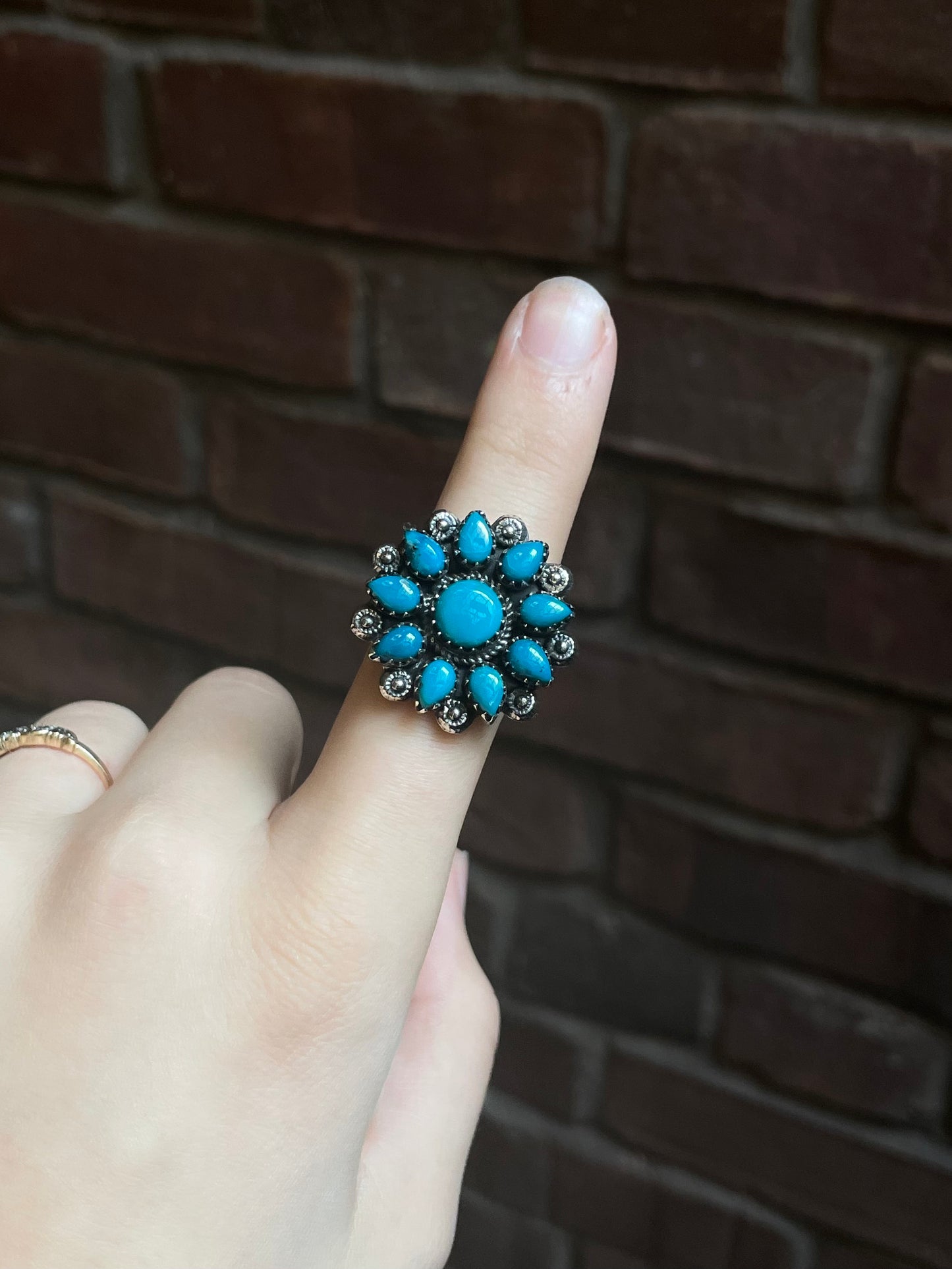 Turquoise Flower Ring Size 9 | 925 Sterling Silver C924