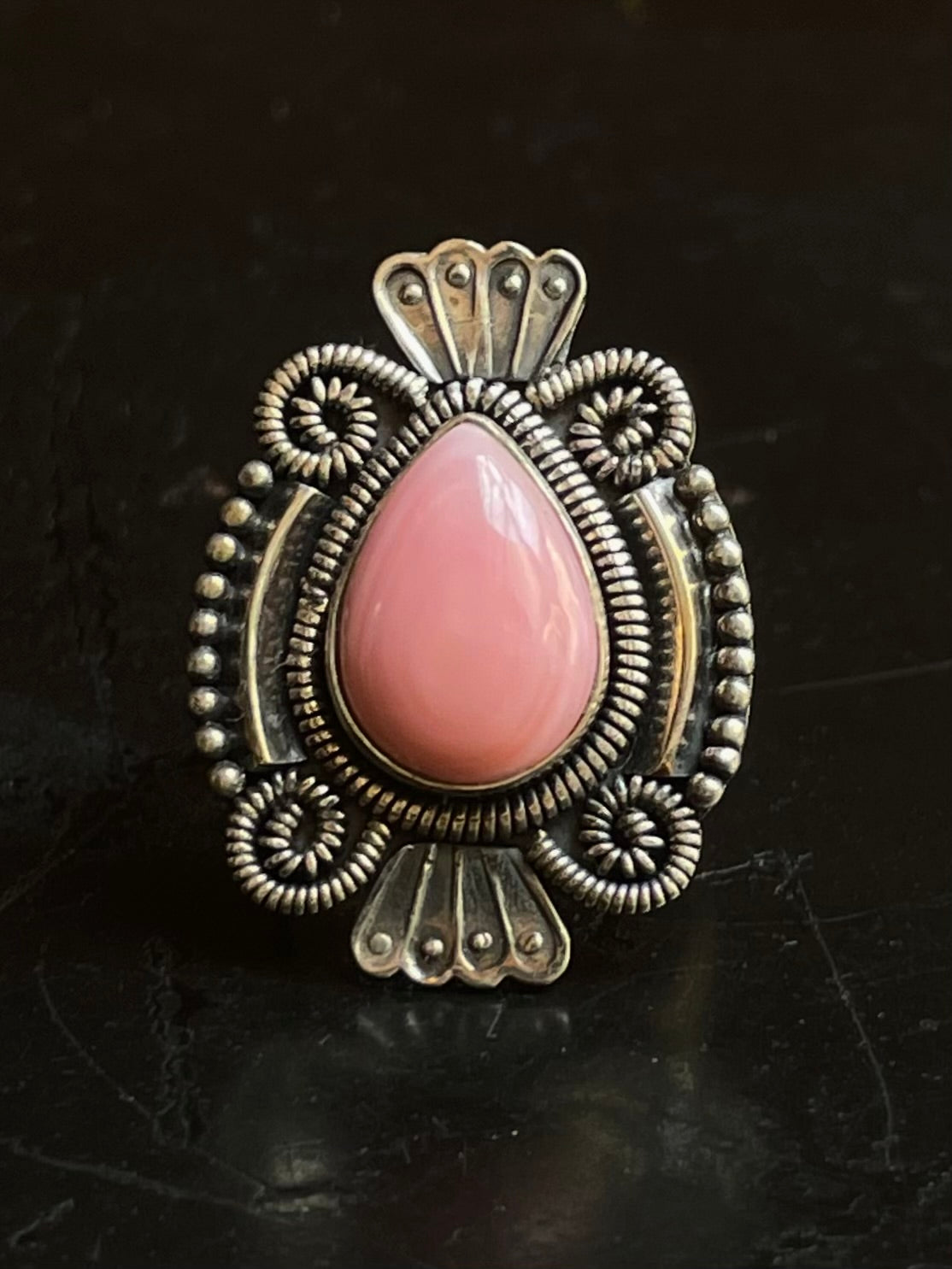 Pink Conch Tear Drop Ring Size 6 | 925 Sterling Silver G541