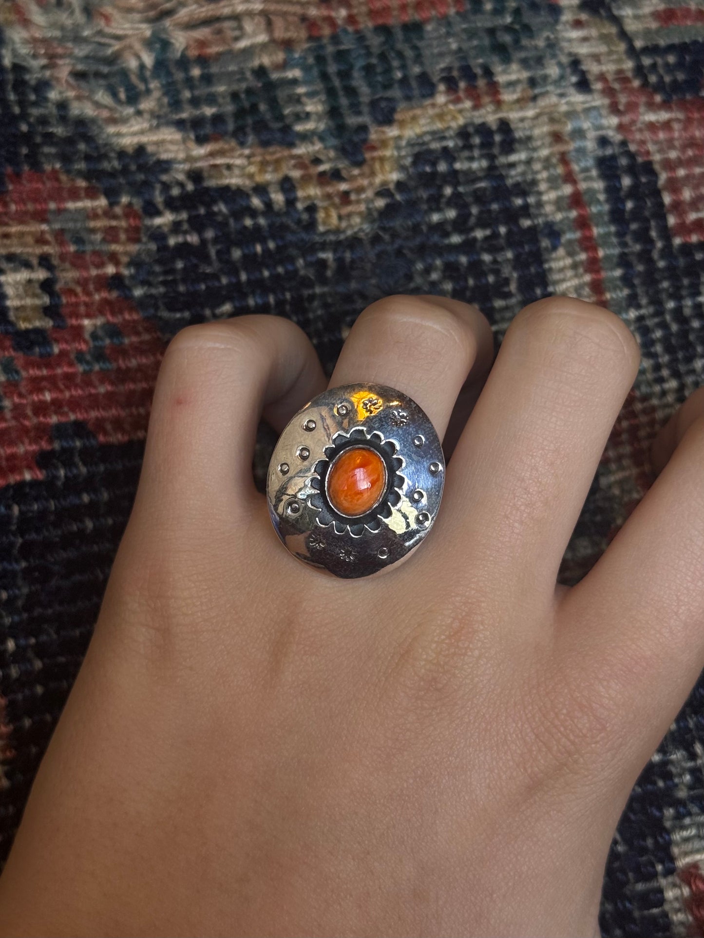 Spiny Oyster Shadow Box Ring | 925 Sterling Silver | Size 7 C267