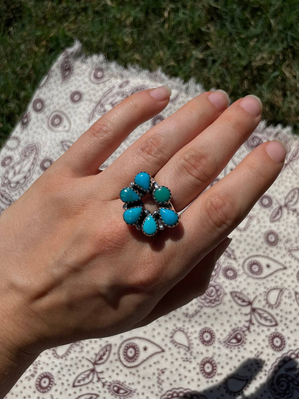 Turquoise Cluster Ring Size 7 | 925 Sterling Silver D305