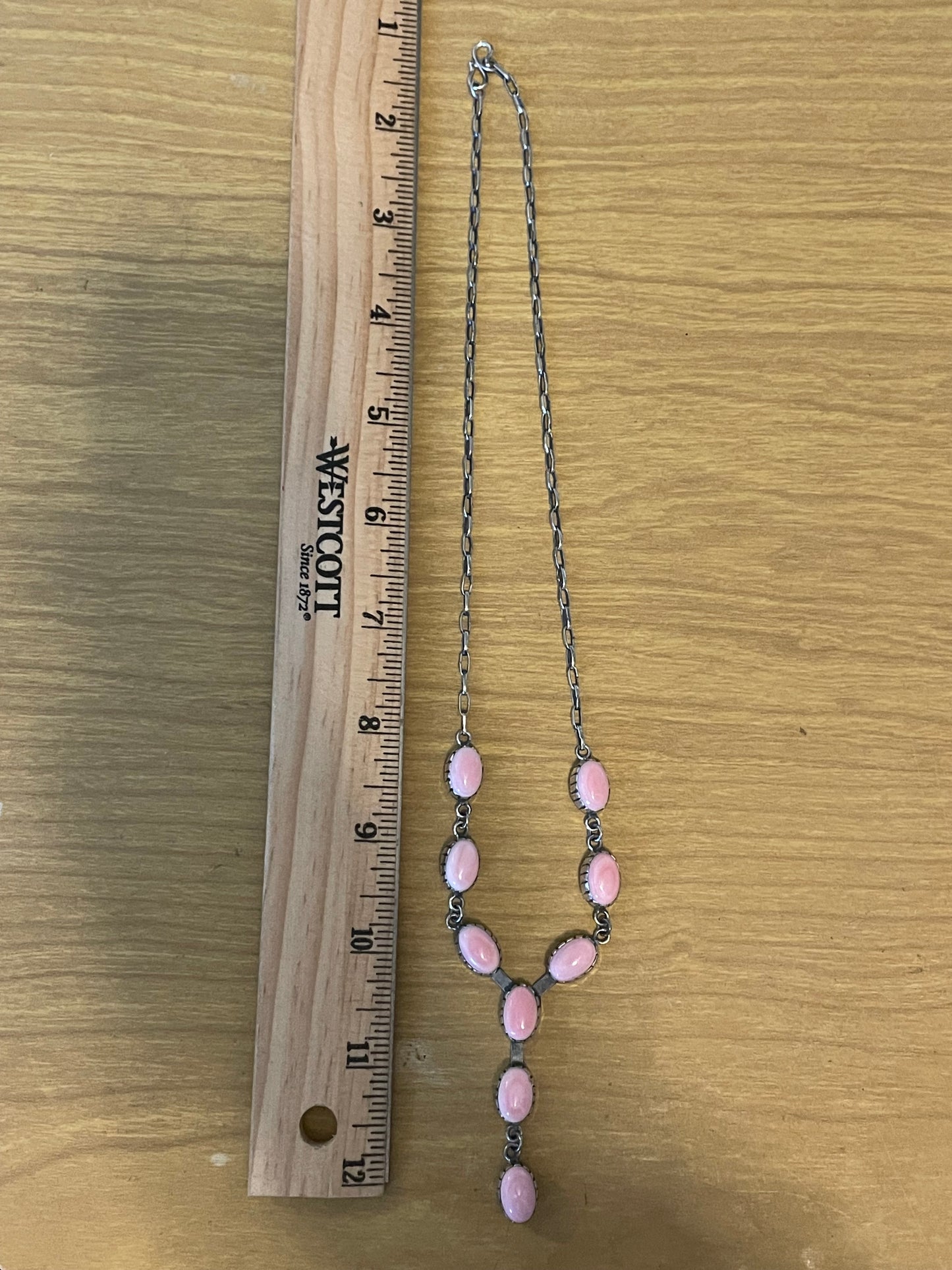 Pink Conch Lariat Necklace | Teardrop Station Drop | 925 Silver E567