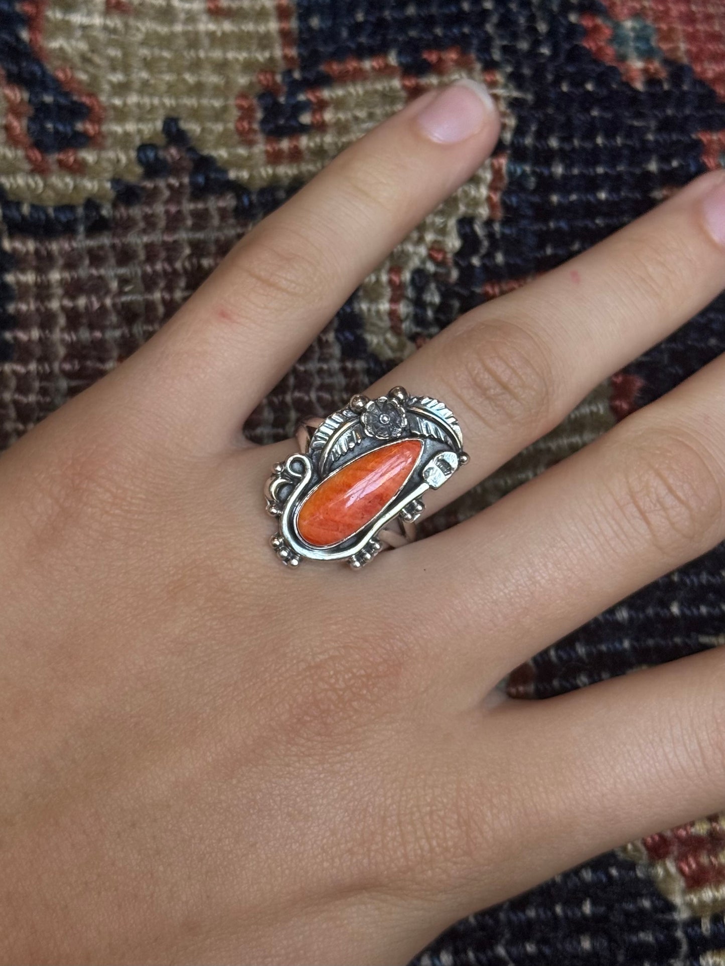 Spiny Oyster Leaf Ring | 925 Sterling Silver | Size 8.5 C223
