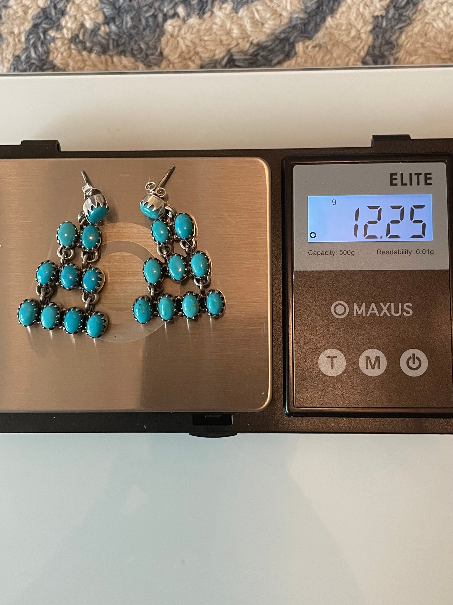 Kingman Turquoise Cluster Dangle Earrings | Sterling Silver E949