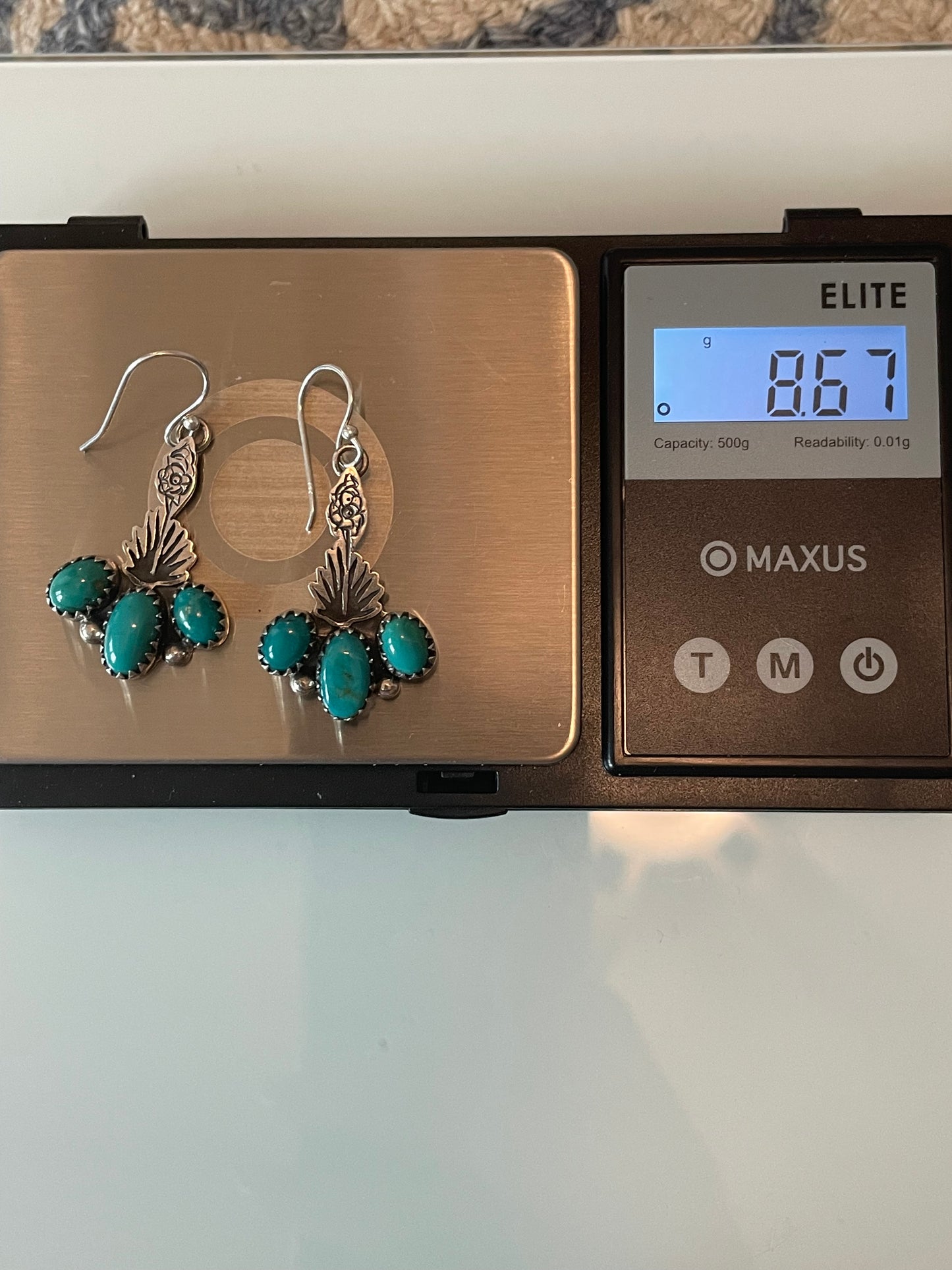 Kingman Turquoise Triple Stone Dangle Earrings | Sterling Silver E948