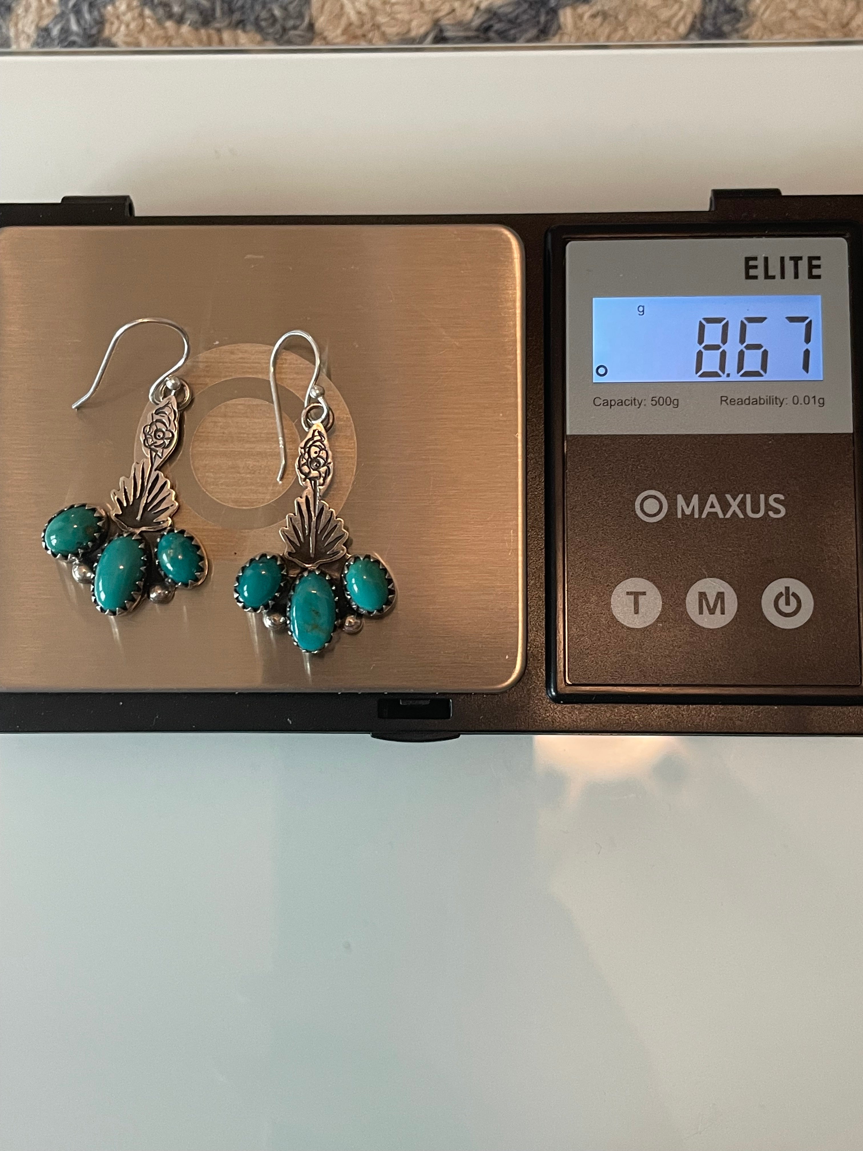 Kingman Turquoise Triple Stone Dangle Earrings | Sterling Silver E948