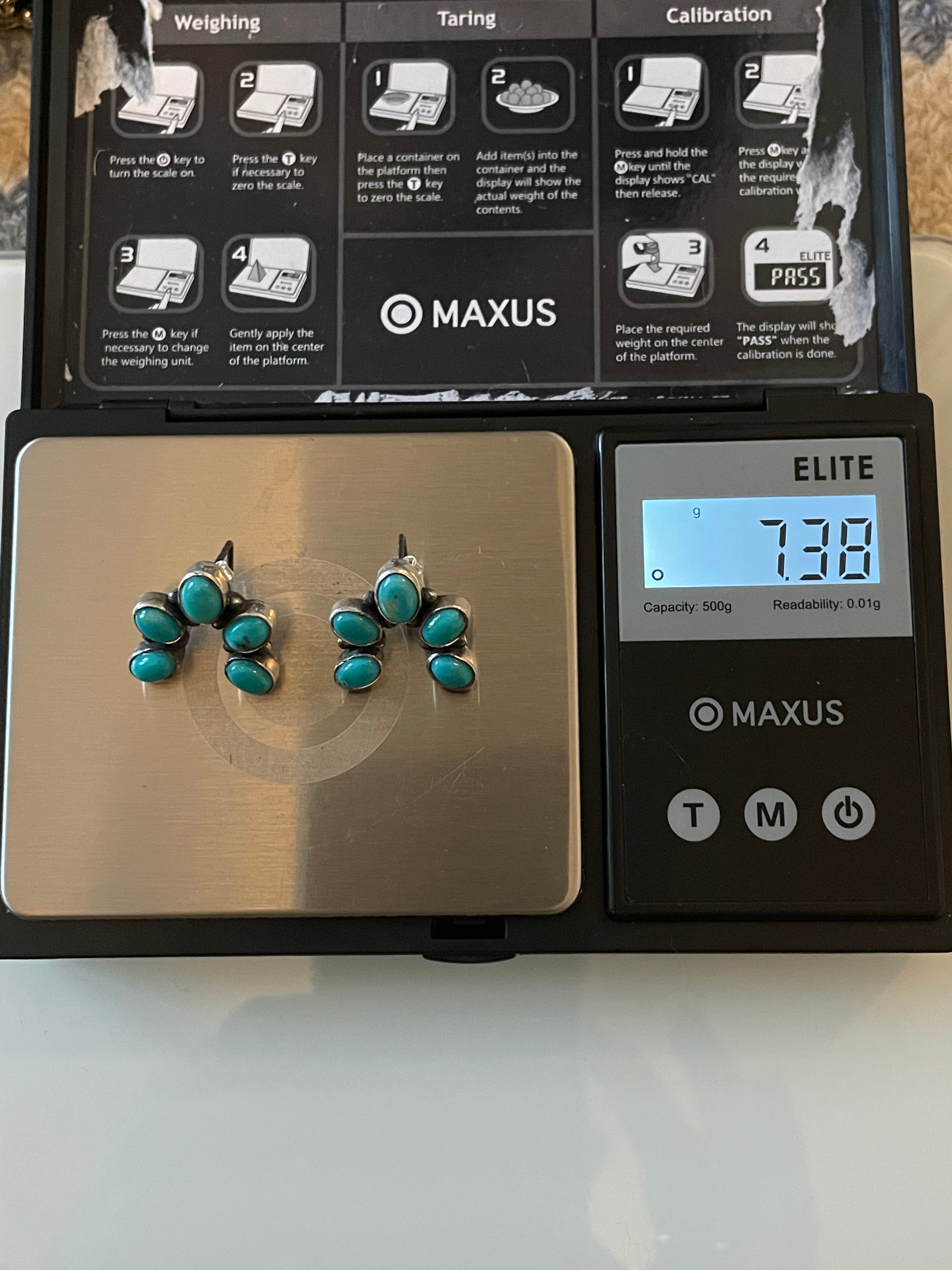 Kingman Turquoise Naja Earrings | Cluster Stud E654