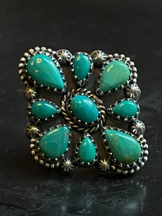 Turquoise Cluster Ring Size 7 | 925 Sterling Silver G264