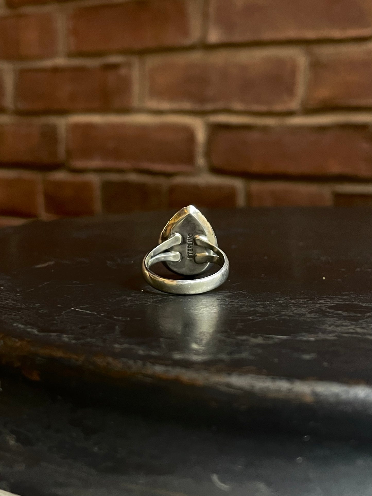 Pink Conch Tear Drop Ring | 925 Sterling Silver Size 8.5 E453