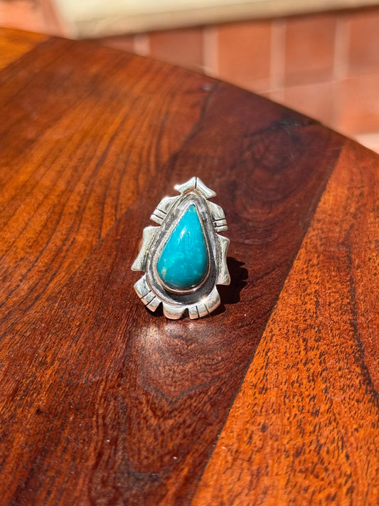 Turquoise Teardrop Ring | Sterling Silver | Size 8 | A615