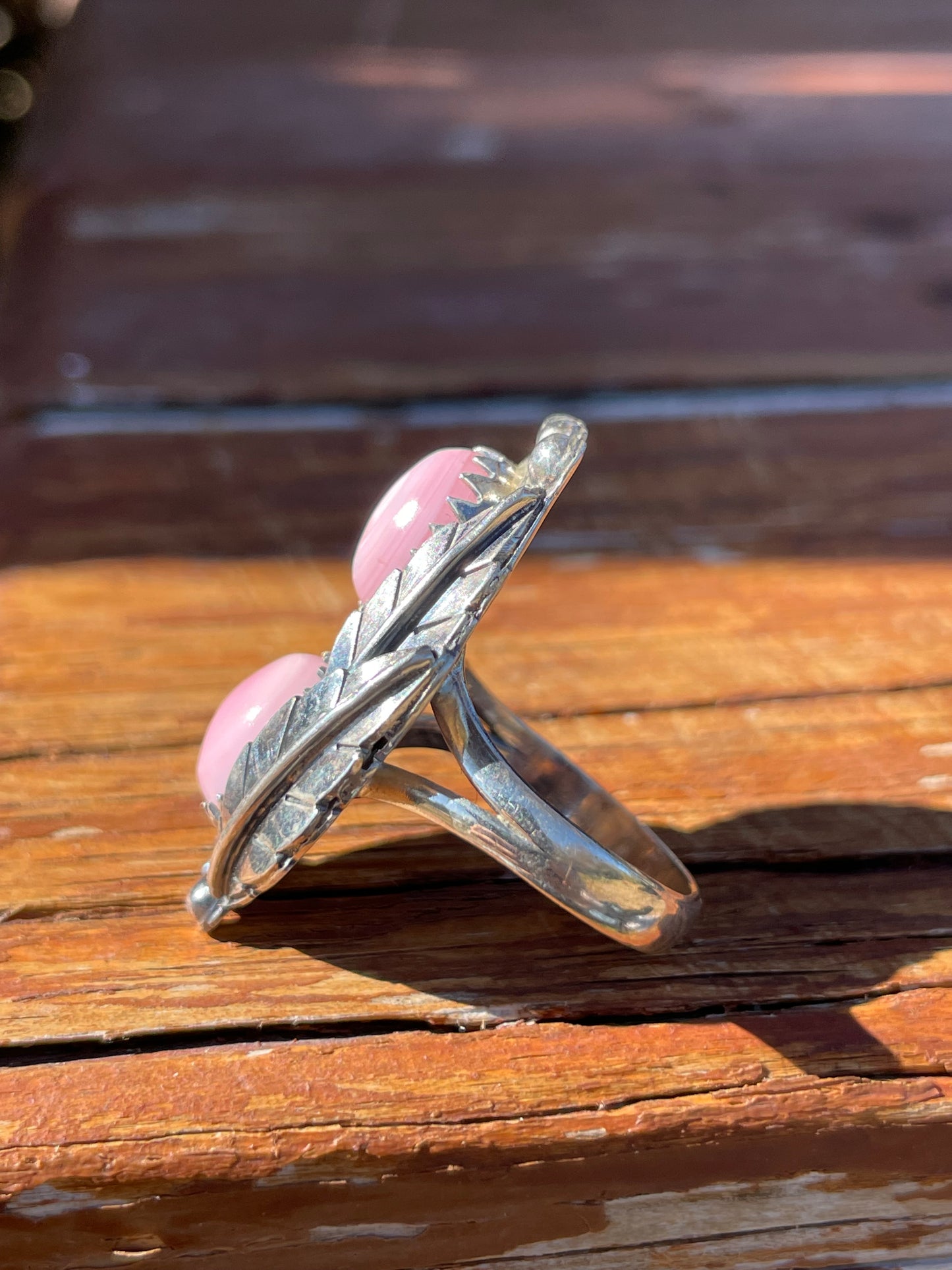 Pink Conch Double Stone Ring Size 7 | 925 Sterling Silver B949