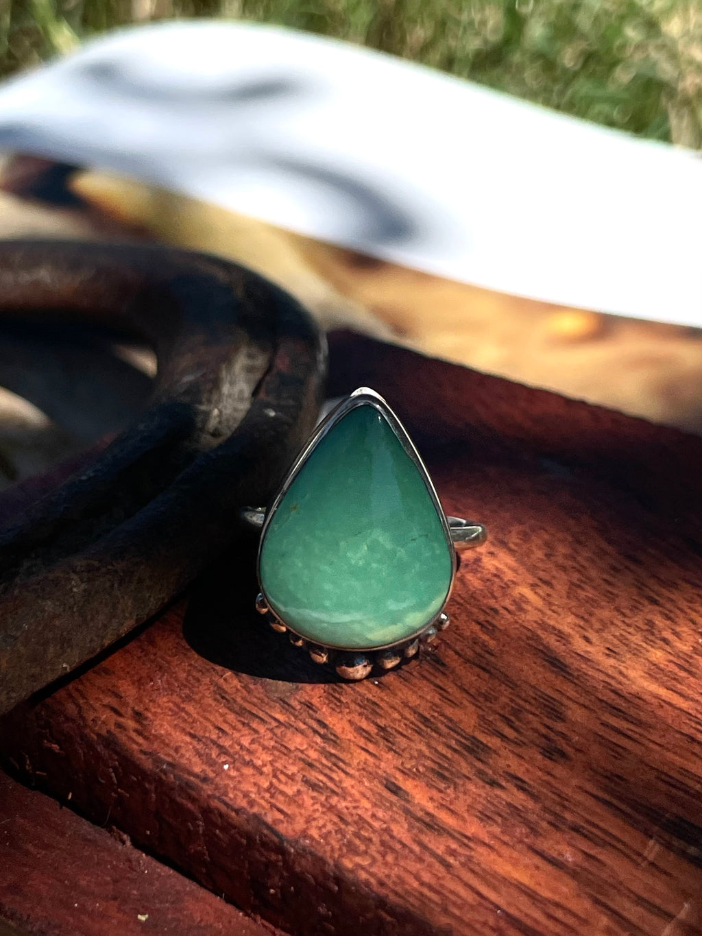 Turquoise Tear Drop Ring | 925 Sterling Silver | Size 6 D348