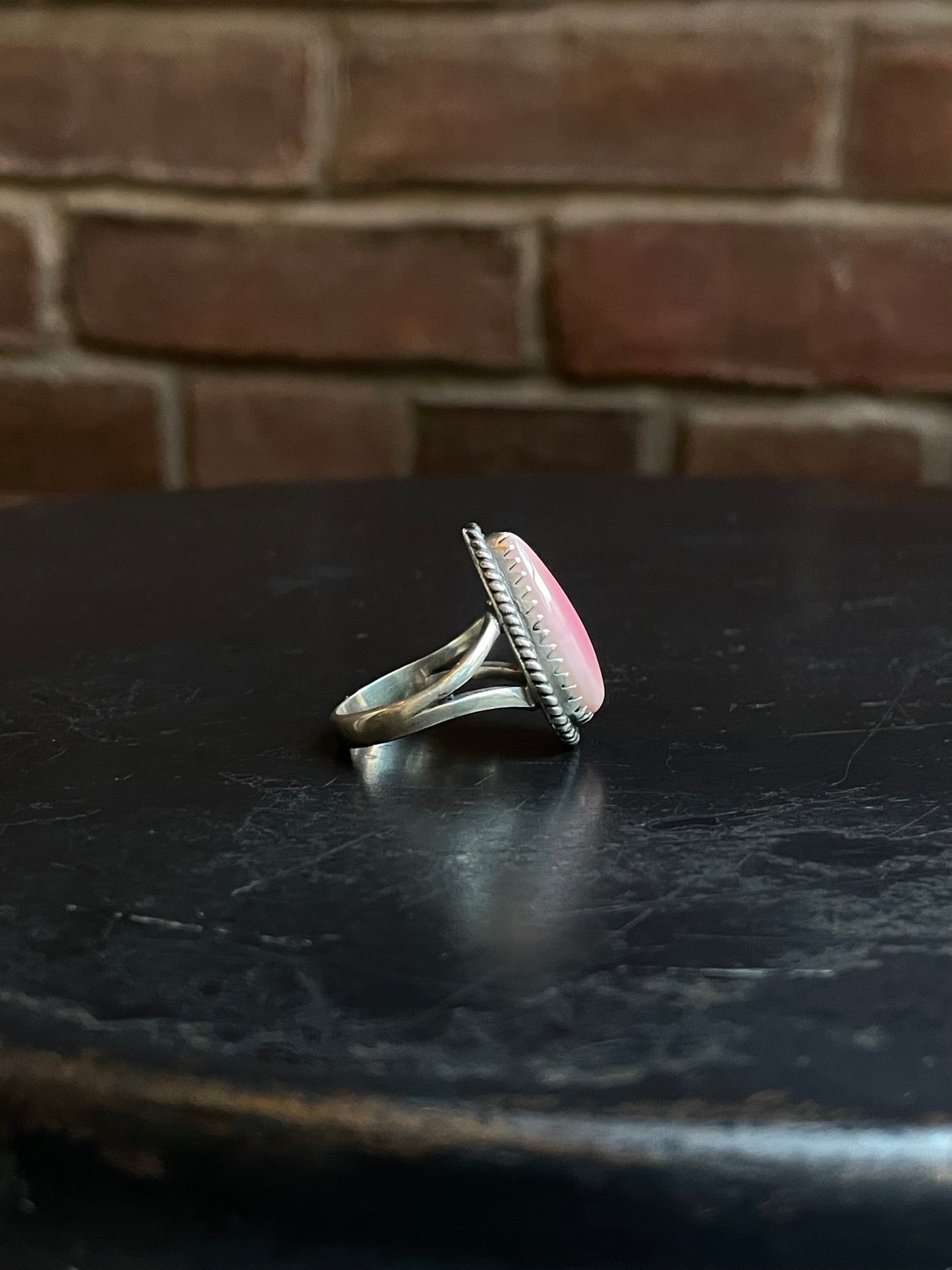 Pink Conch Tear Drop Ring | 925 Sterling Silver Size 9 E465