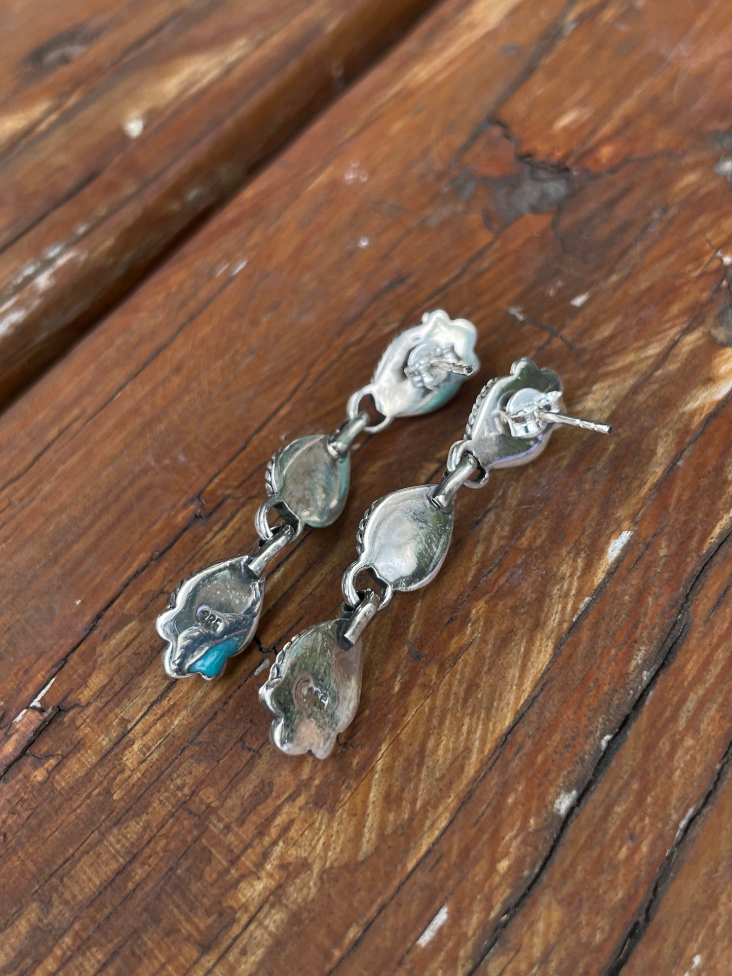 Kingman Turquoise Drop Stud Earrings | 925 Sterling Silver B968