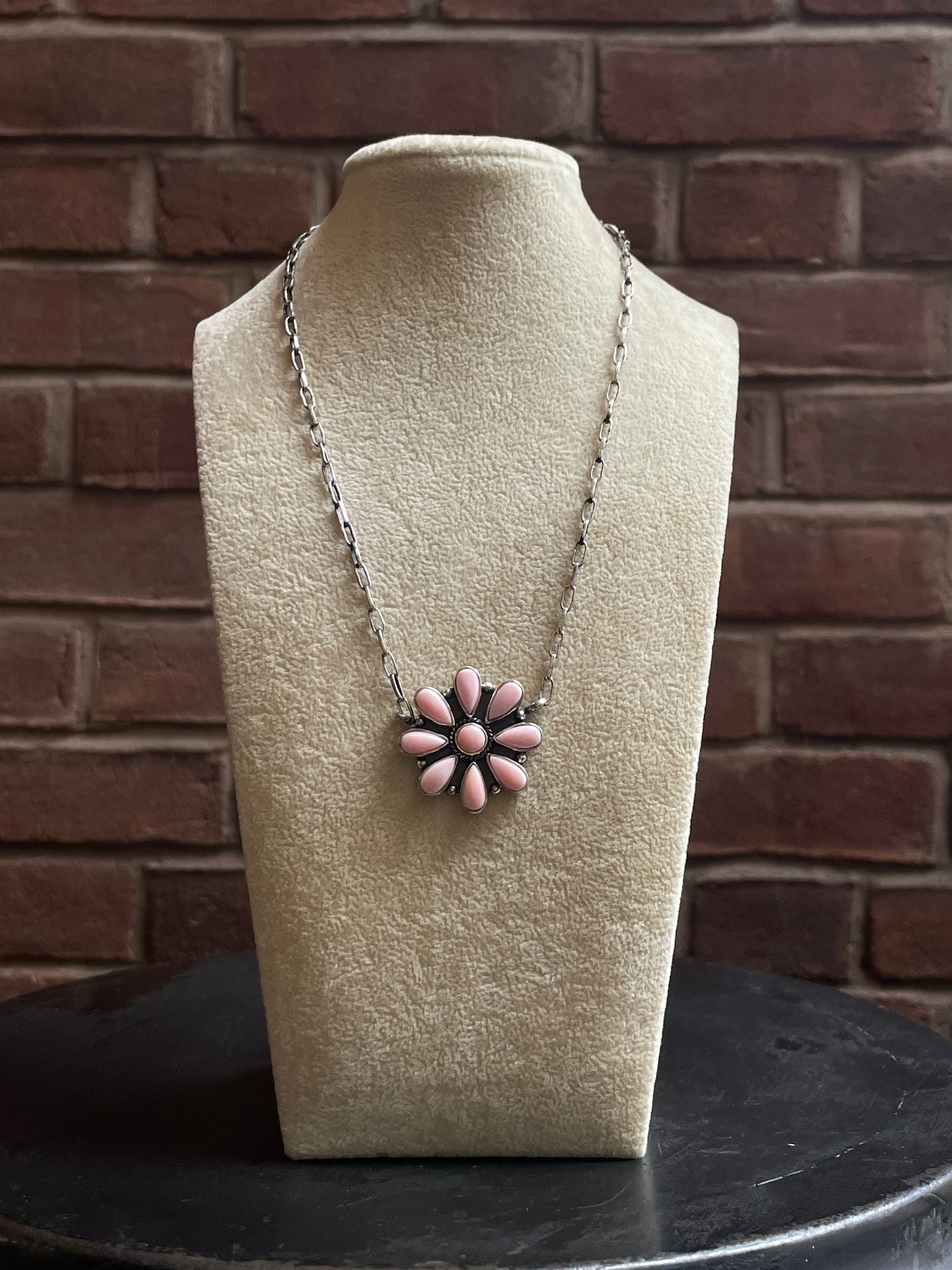 Pink Conch Flower Necklace | Cluster Blossom Pendant | 925 Silver E568
