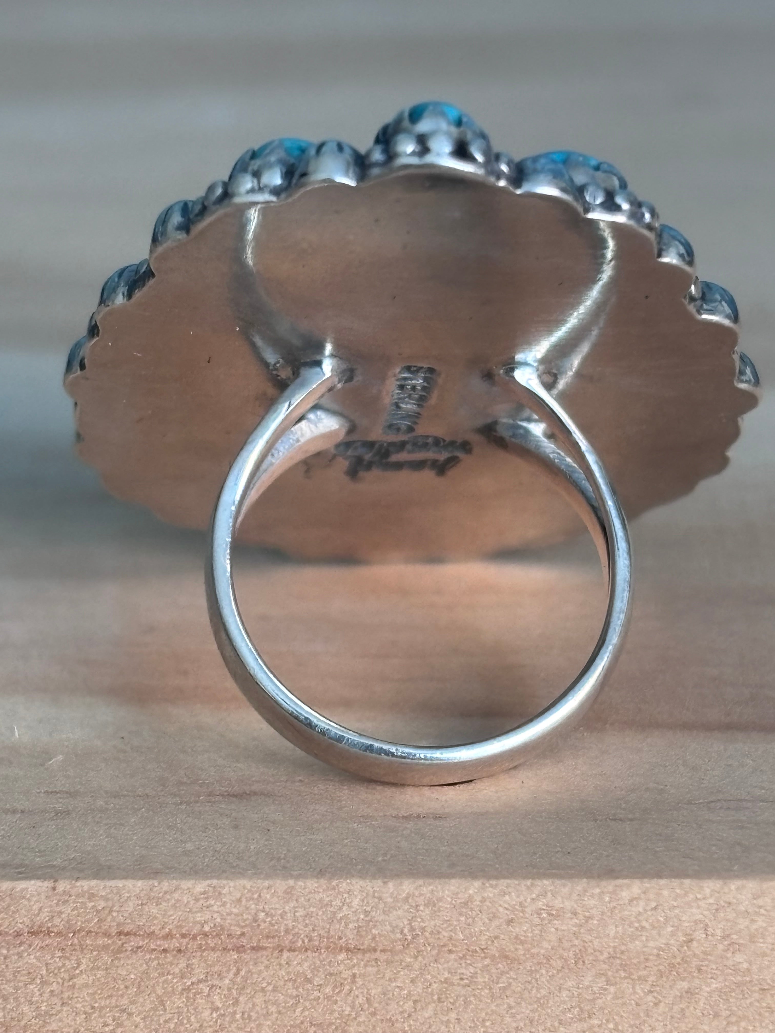 Kingman Turquoise Cluster Ring Size 6 | 925 Sterling Silver