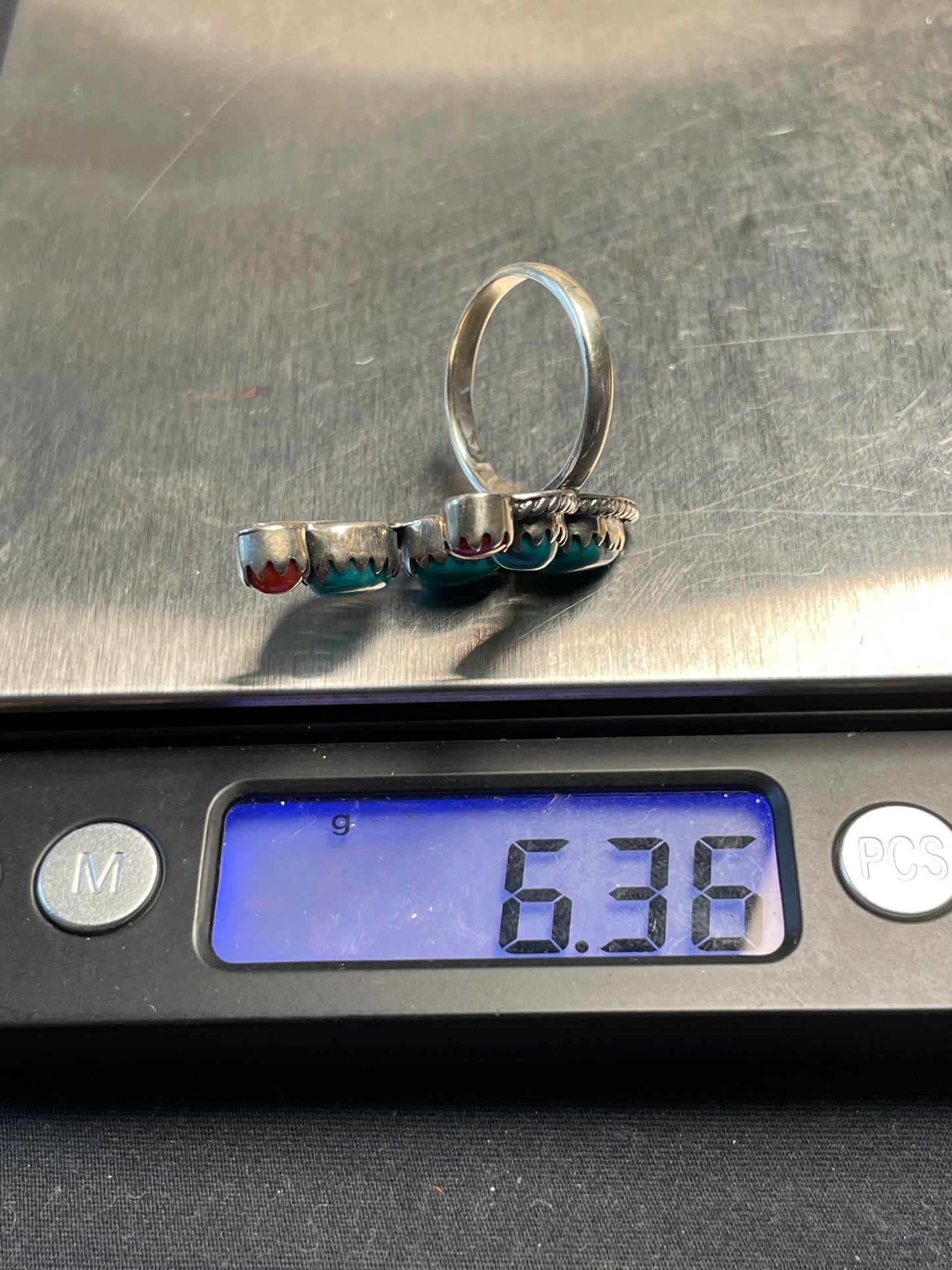 Kingman Turquoise & Coral Cactus Ring Size 6 | 925 Sterling Silver D181