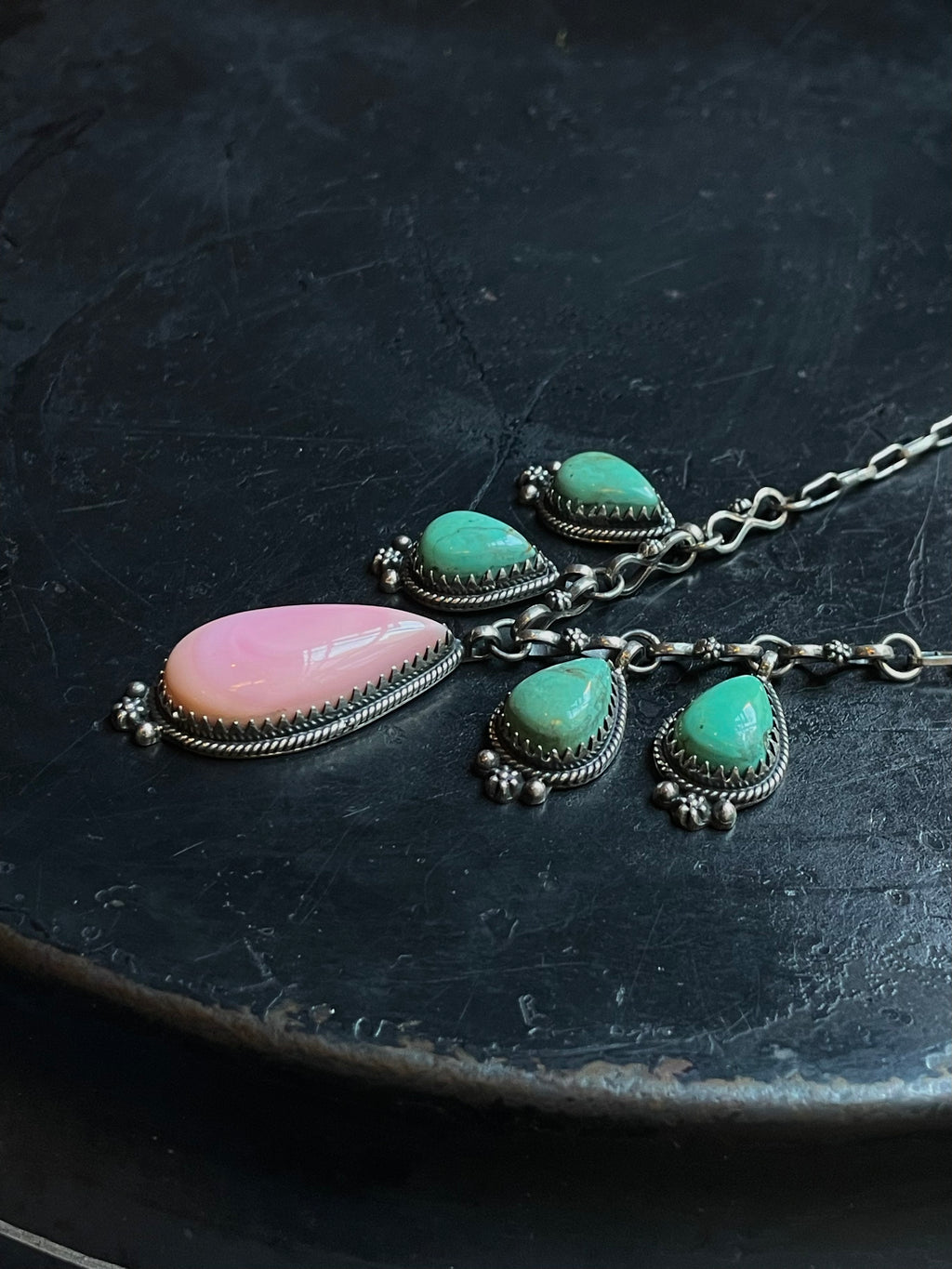 Pink Conch & Turquoise Necklace | 925 Sterling Silver E338