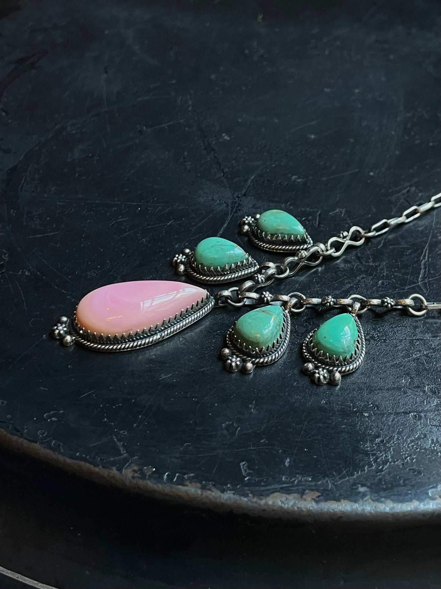Pink Conch & Turquoise Necklace | 925 Sterling Silver E338