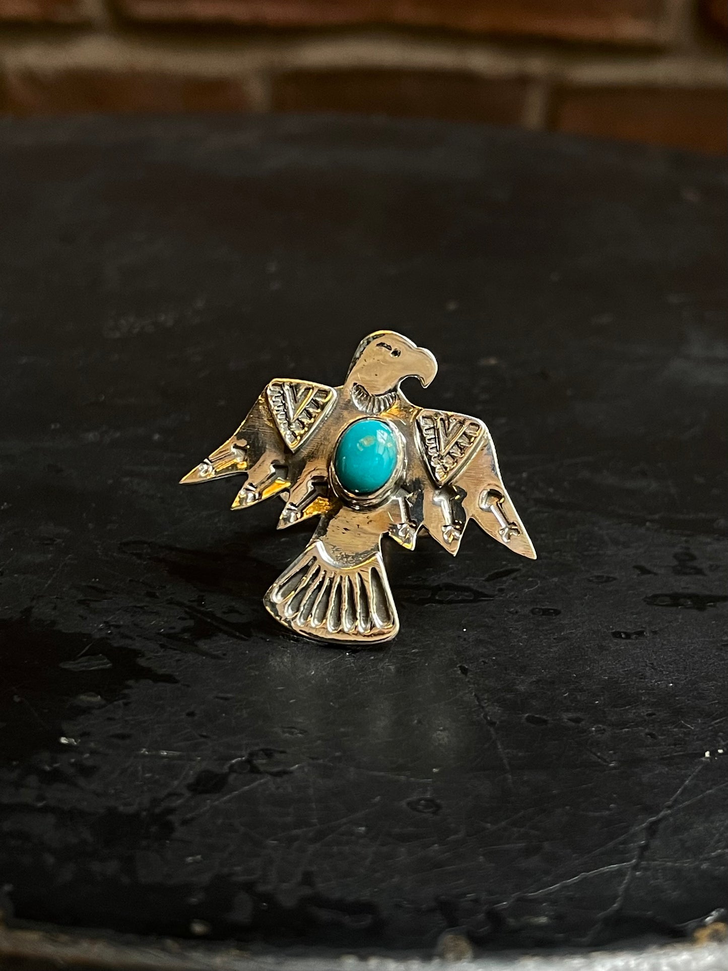 Kingman Turquoise Thunderbird Ring Size 8 | 925 Sterling Silver Southwest E119