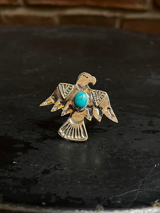 Kingman Turquoise Thunderbird Ring Size 8 | 925 Sterling Silver Southwest E119
