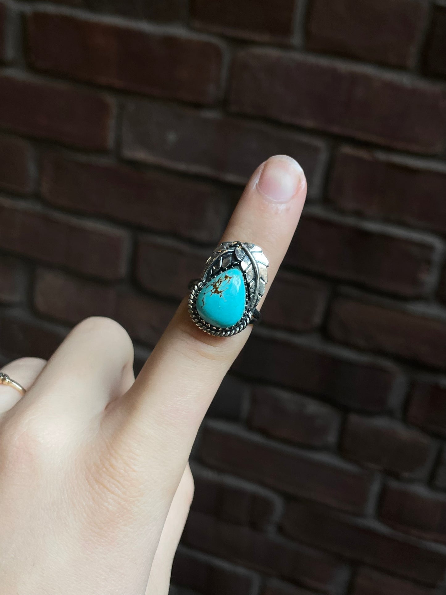 Turquoise Feather Ring Size 8 | 925 Sterling Silver C937