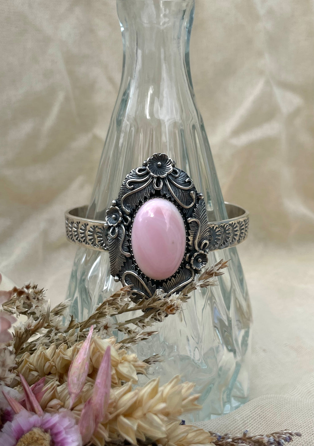 Pink Conch Floral Cuff Bracelet | 925 Sterling Silver D285