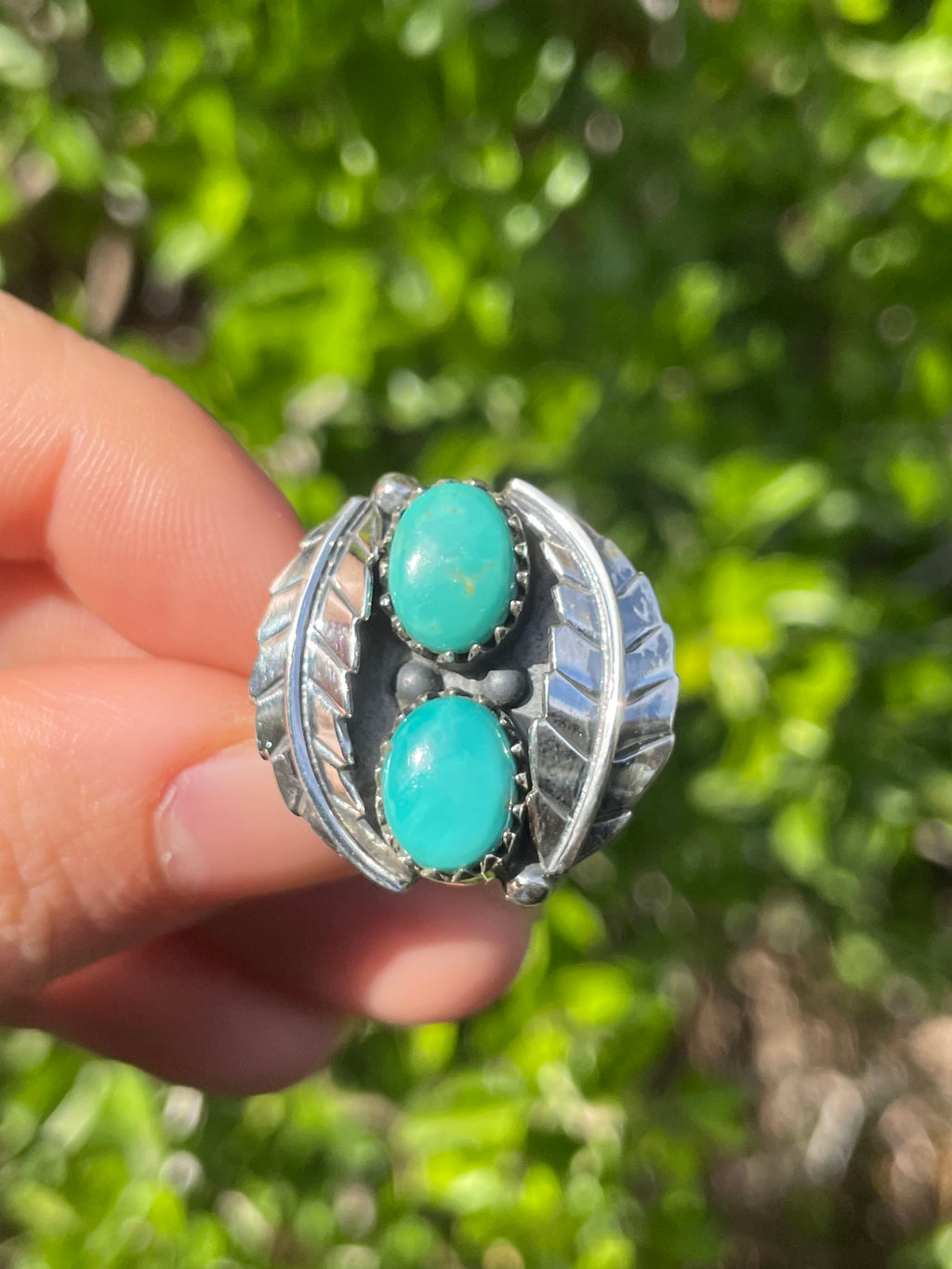 Turquoise Feather Ring Size 9 | 925 Sterling Silver B568