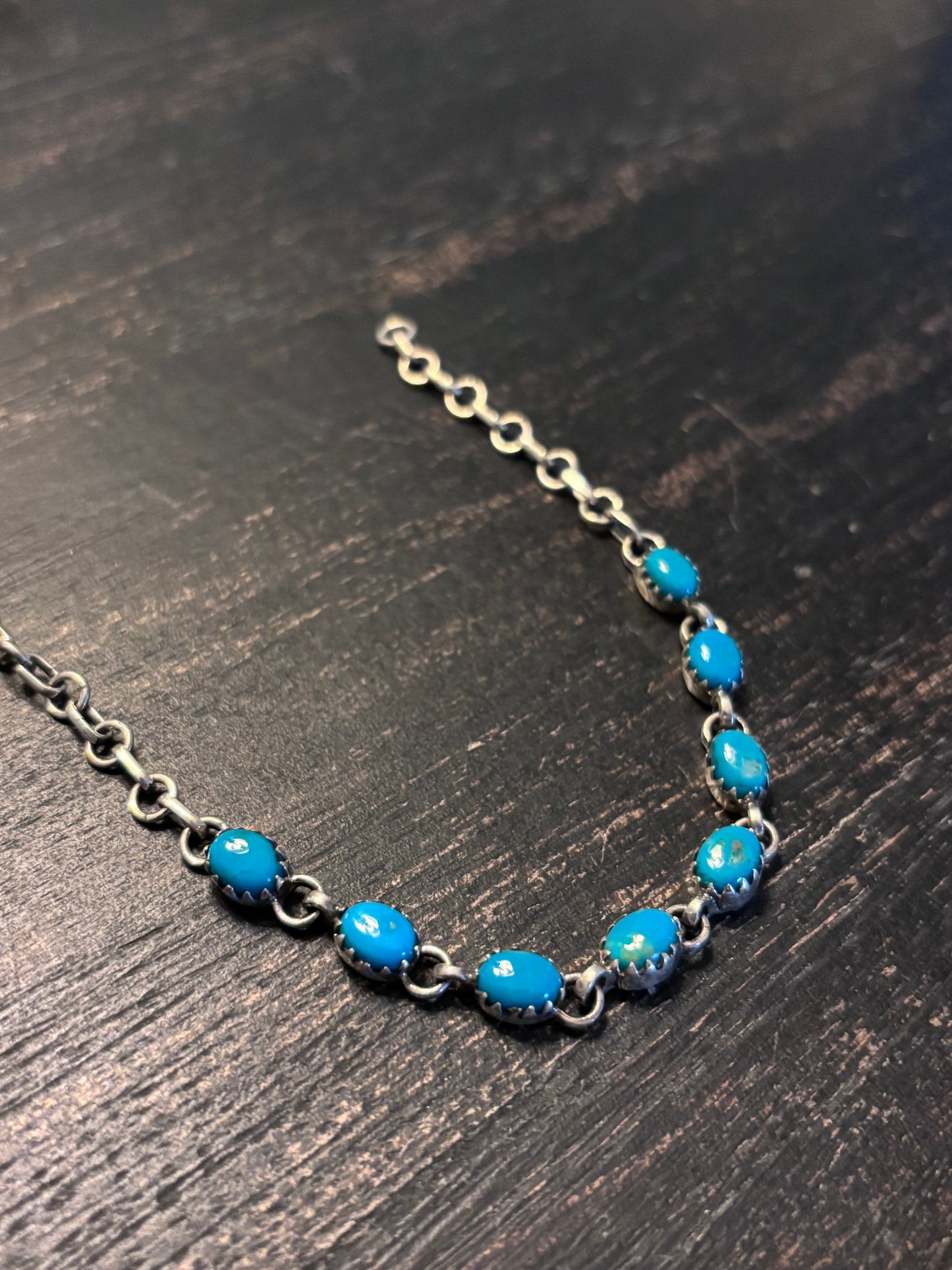 Kingman Turquoise Link Bracelet | 925 Sterling Silver Southwestern Style A003