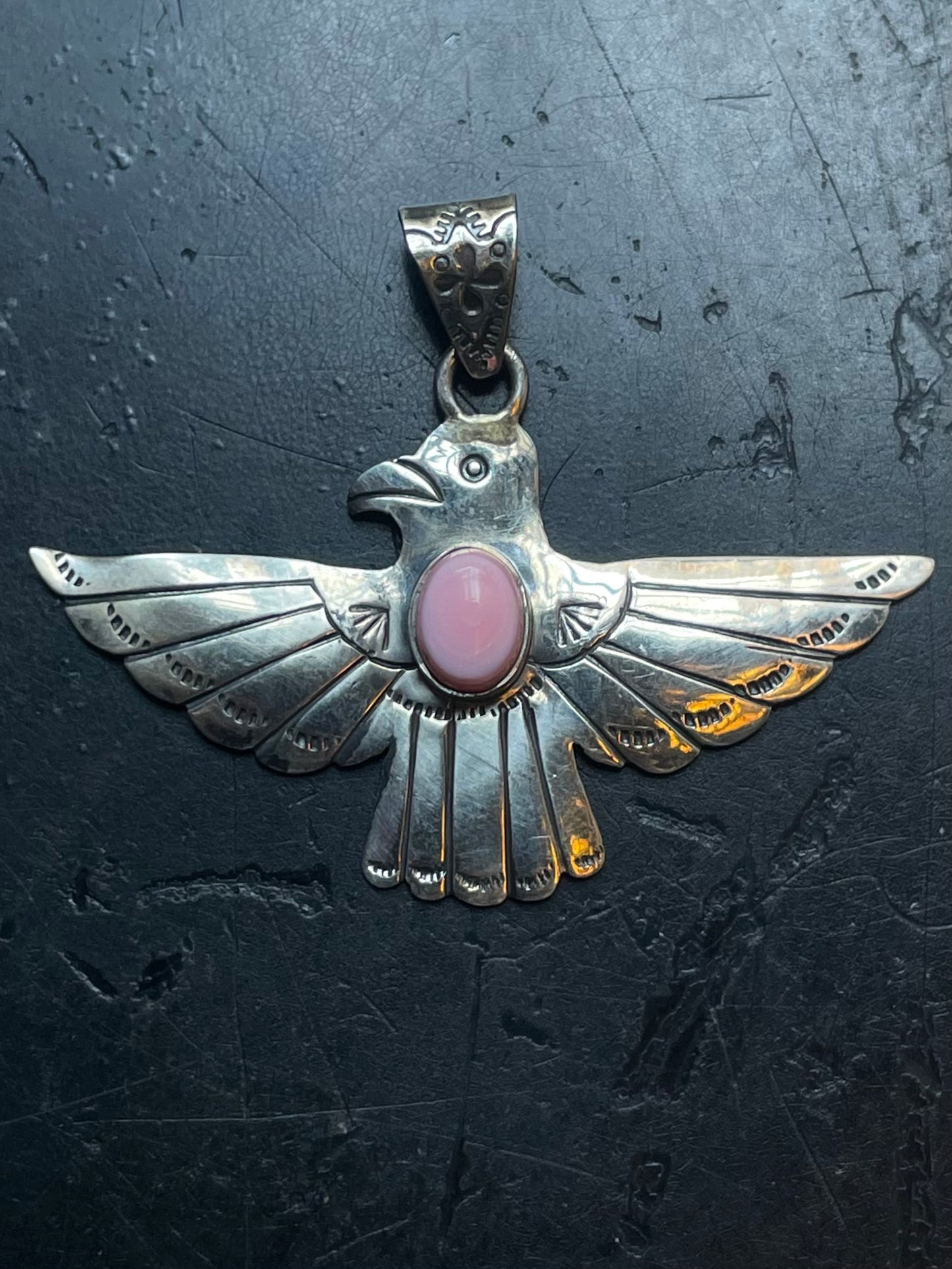 Pink Conch Thunderbird Pendant | 925 Sterling Silver E501