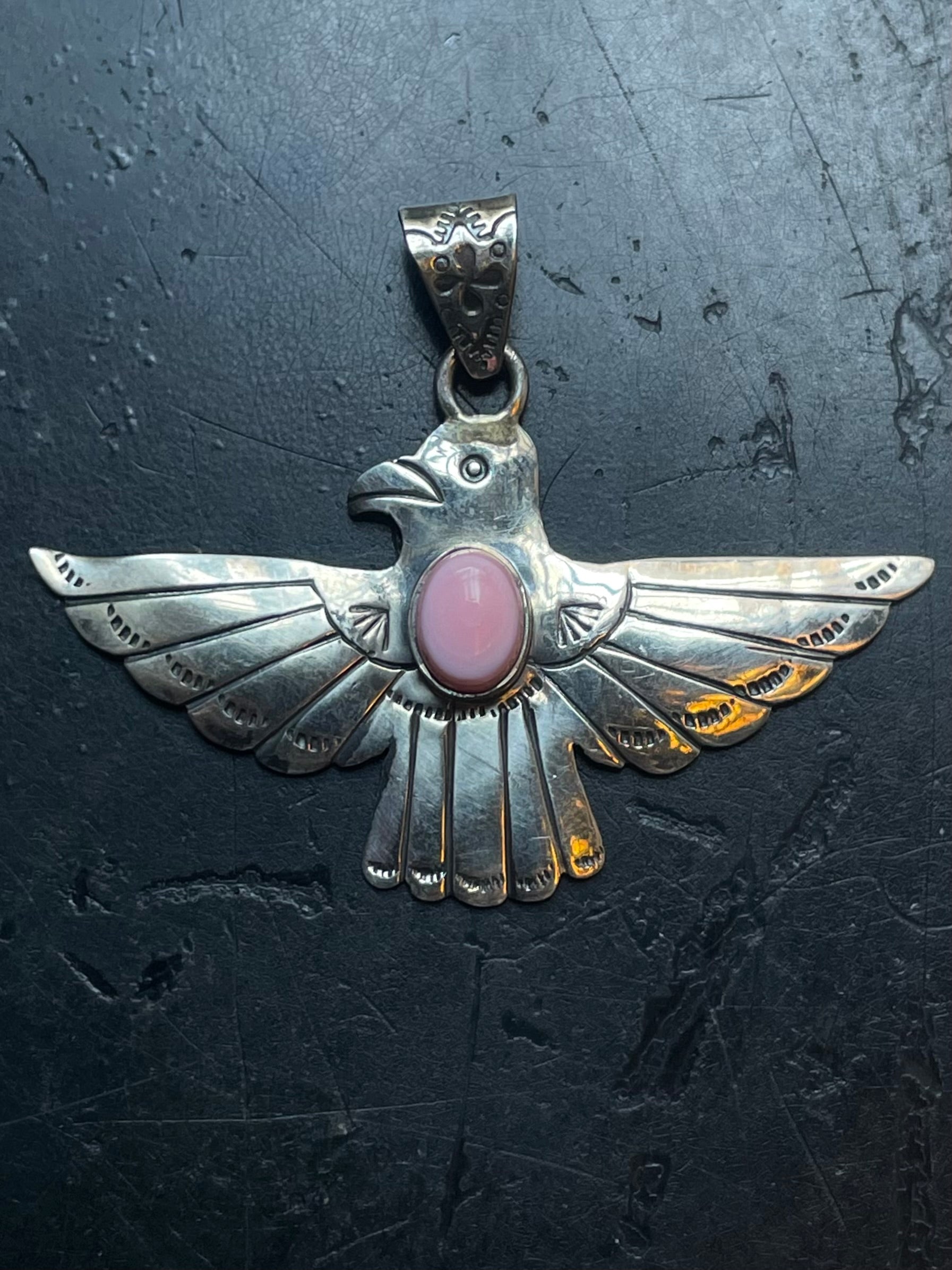 Pink Conch Thunderbird Pendant | 925 Sterling Silver E501