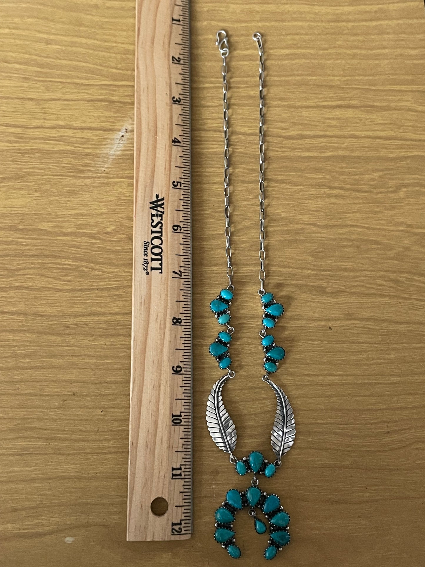 Kingman Turquoise Feather Naja Necklace | 925 Sterling Silver E622