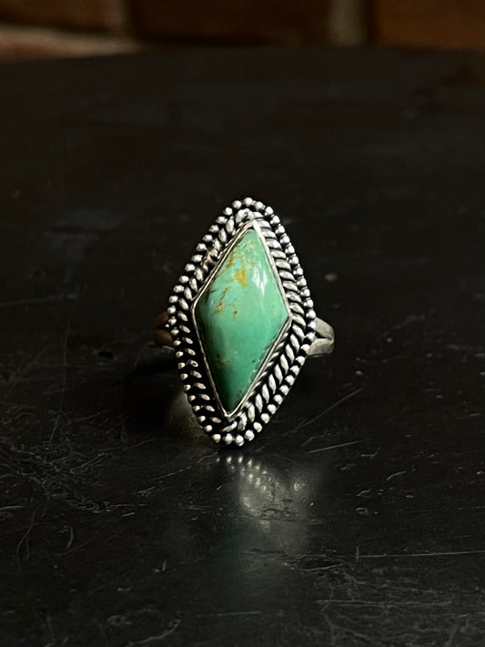 Kingman Turquoise Diamond Ring | Sterling Silver | Size 9 | A757